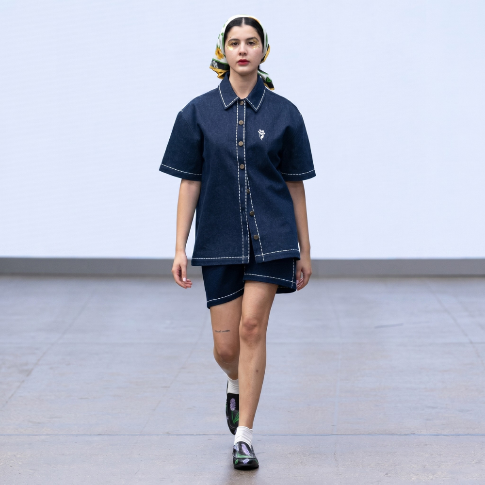 High-waisted sustainable denim shorts with contrast stitching. Your perfect summer staple. Shop premium styles online.