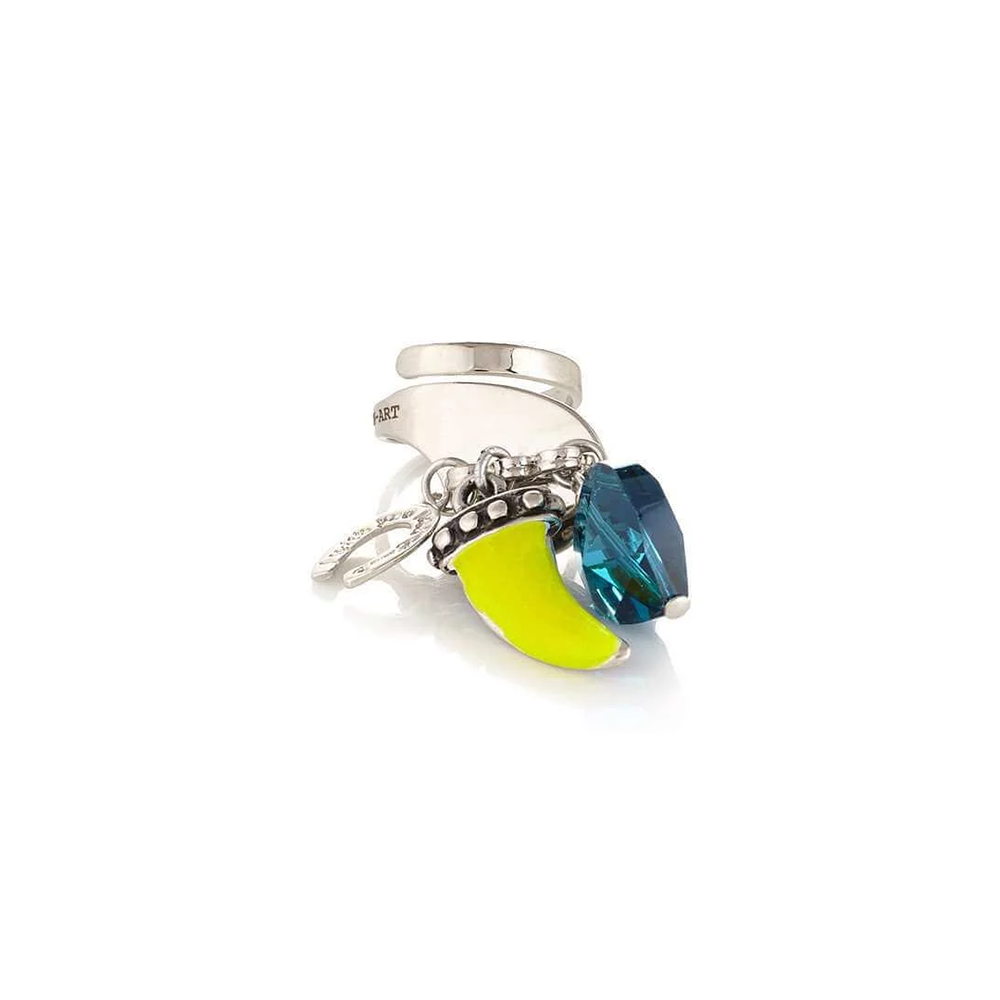 Adjustable ring made with silver-plated brass, colourful enamel charm and crystals.
