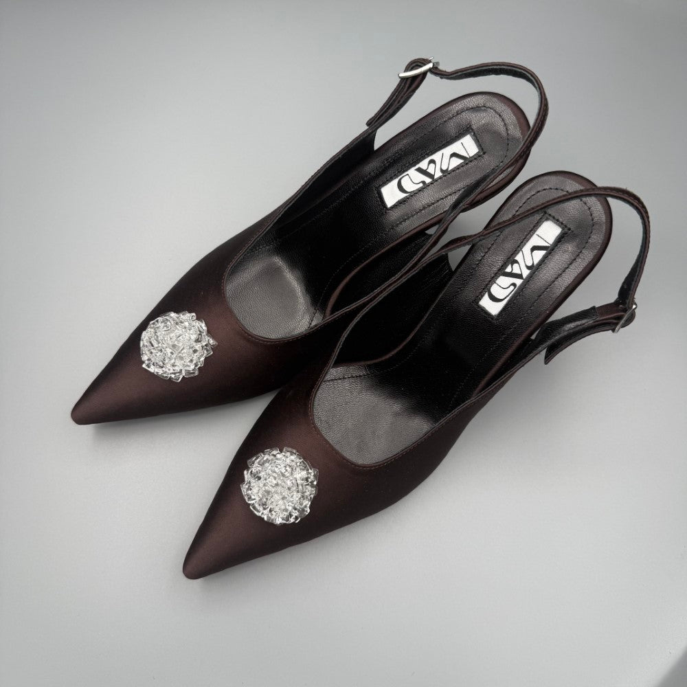 Step into style with Yoko Slingback Chocolate Satin Diamond for online pumps shopping. Shop Now!