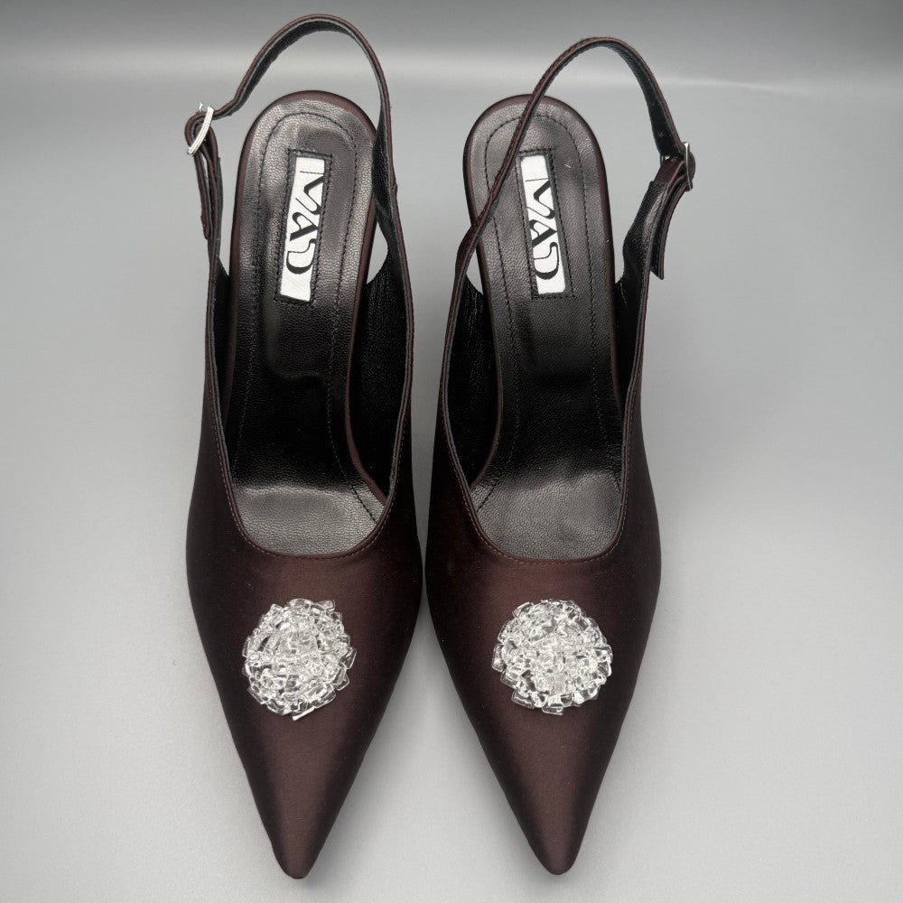 Step into style with Yoko Slingback Chocolate Satin Diamond for online pumps shopping. Shop Now!