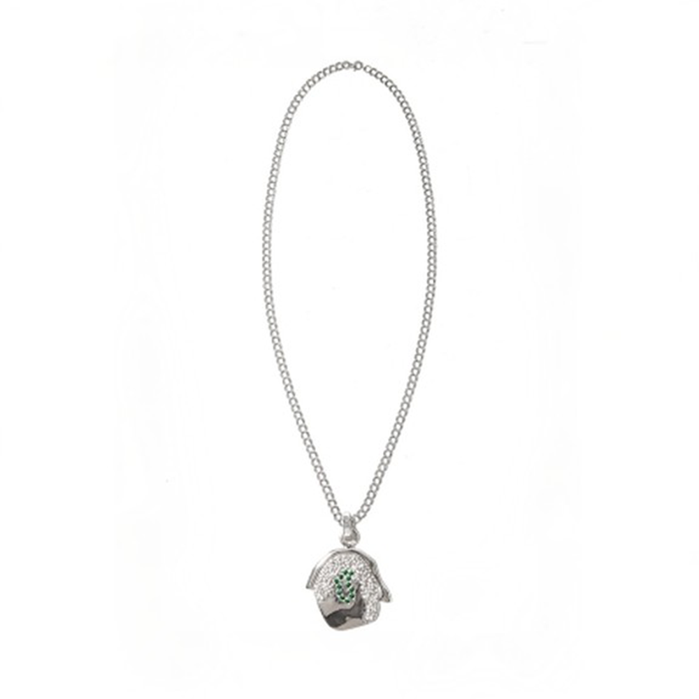 Pendant embellished with multi colored zircon stones.