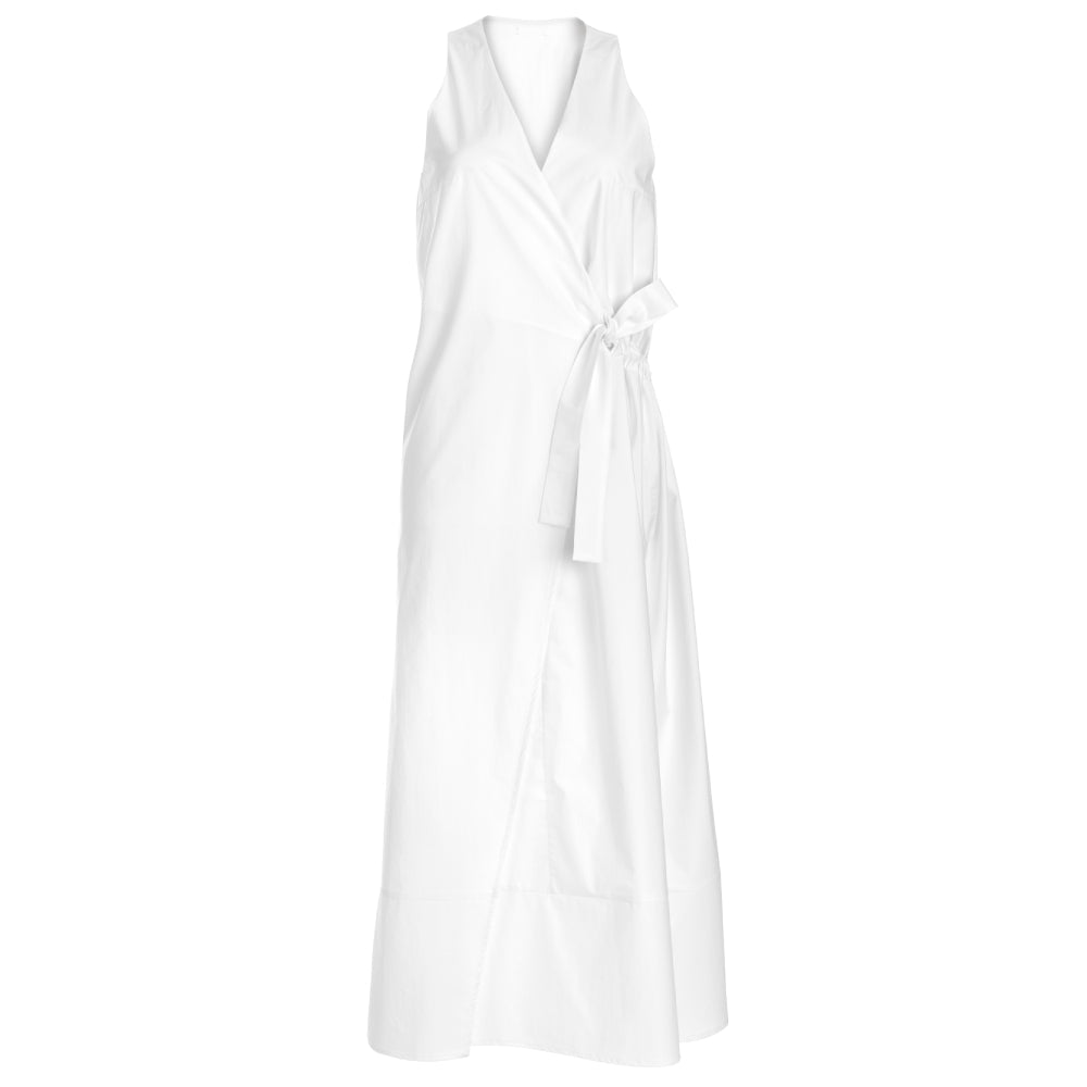 Discover the Sarita Dress at The Luxe Maison, featuring a versatile wrap design, adjustable side tie, and elegant draped back for effortless warm-weather style.