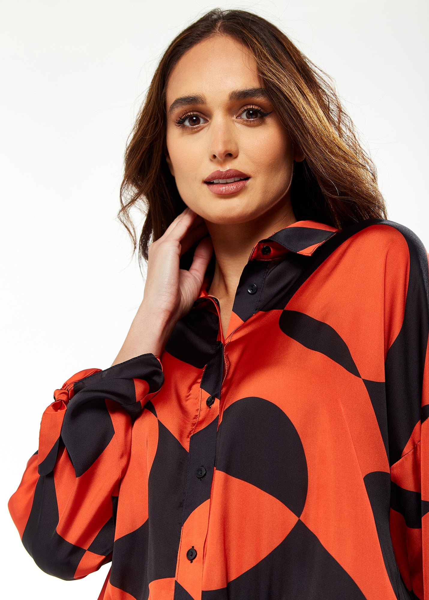 Liquorish Blouse with Oversized Polka Stripe Pattern in Red & Black