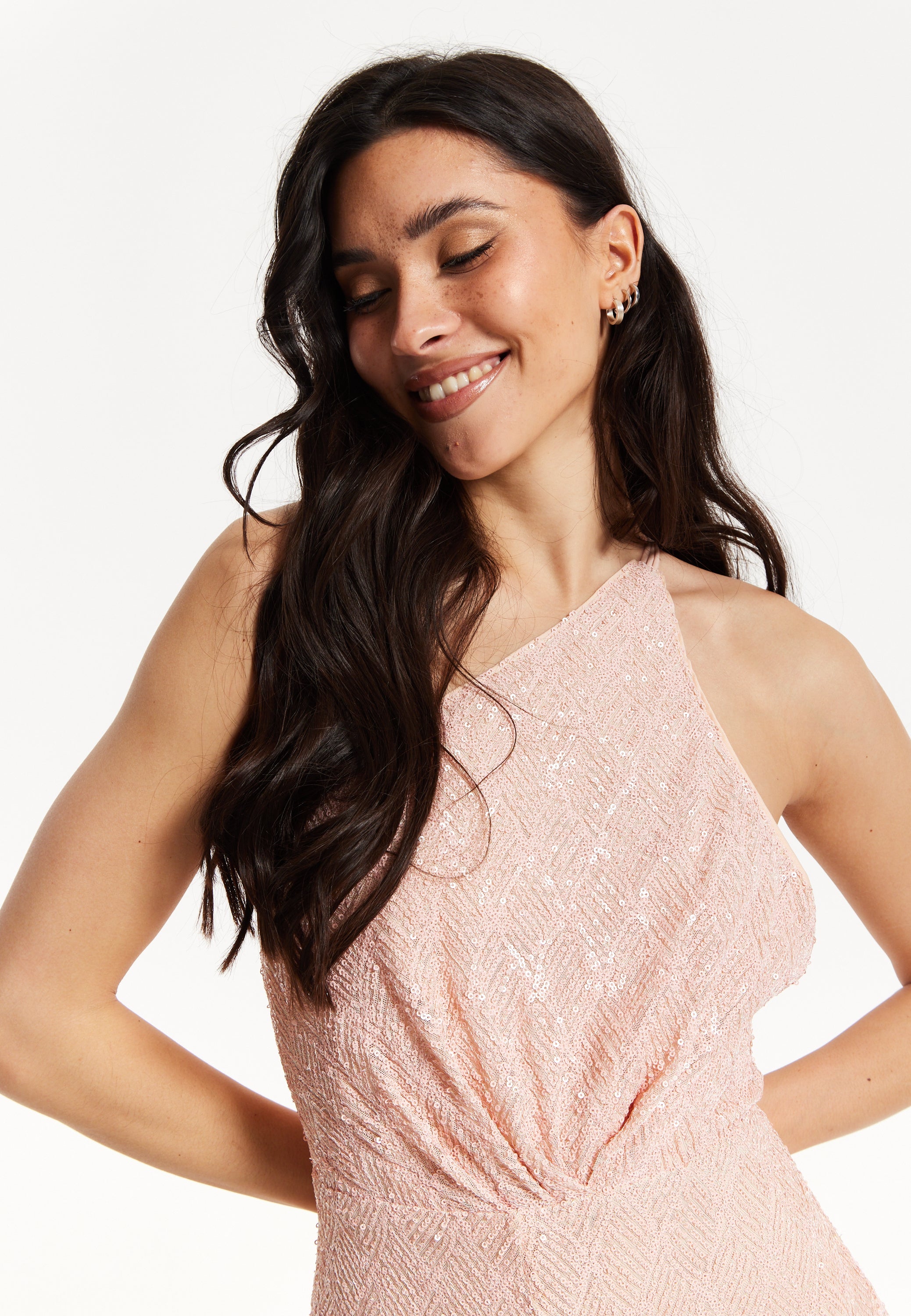 Pink Sequin One Shoulder Jumpsuit