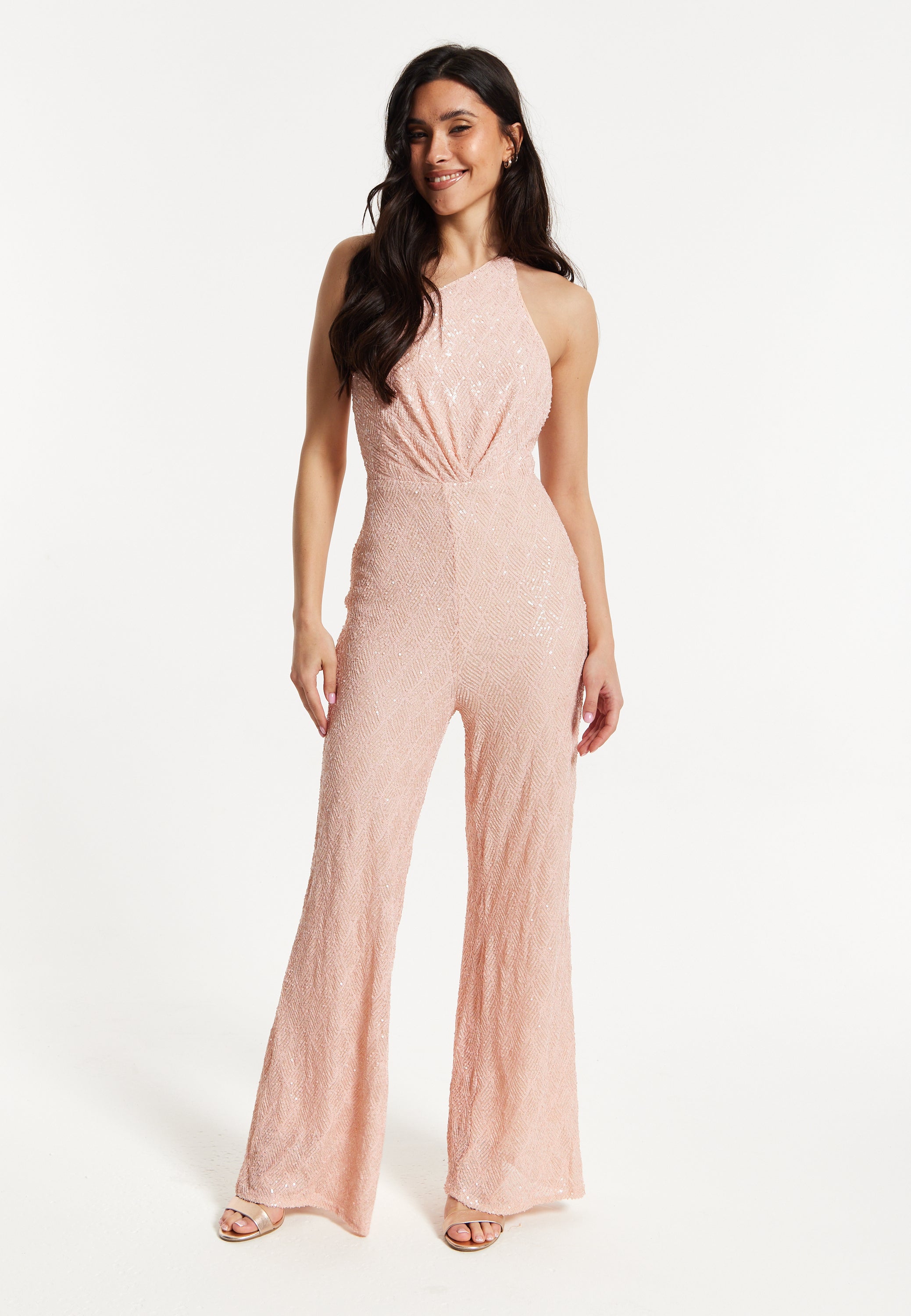 Pink Sequin One Shoulder Jumpsuit