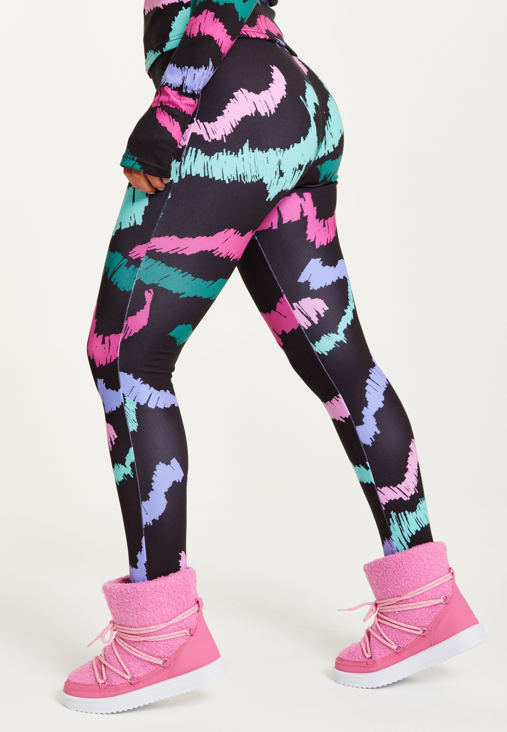 Women's Trousers in Black Abstract Print with Fleece Lining and Adjustable Stirrup Hem by Liquorish