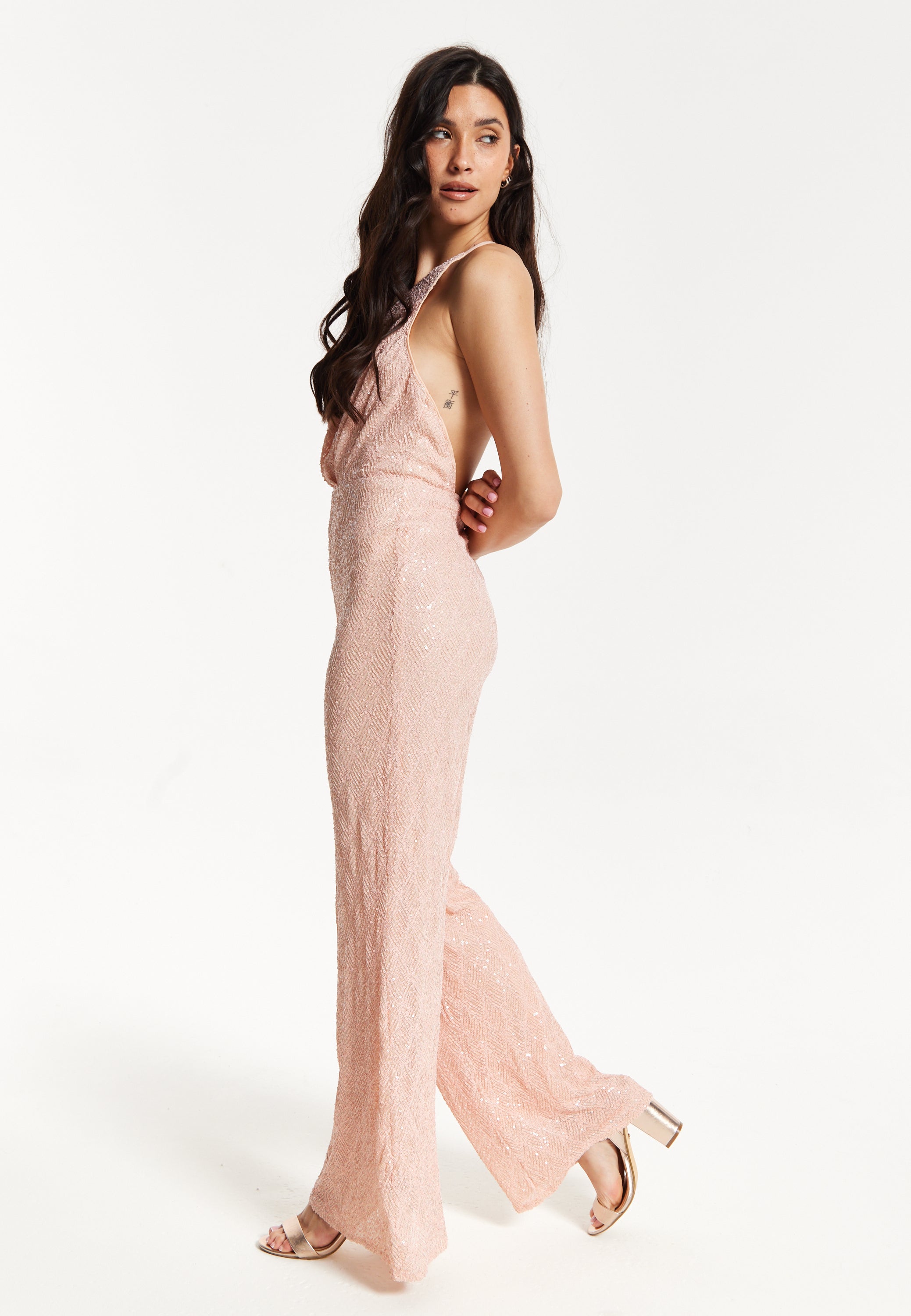 Pink Sequin One Shoulder Jumpsuit