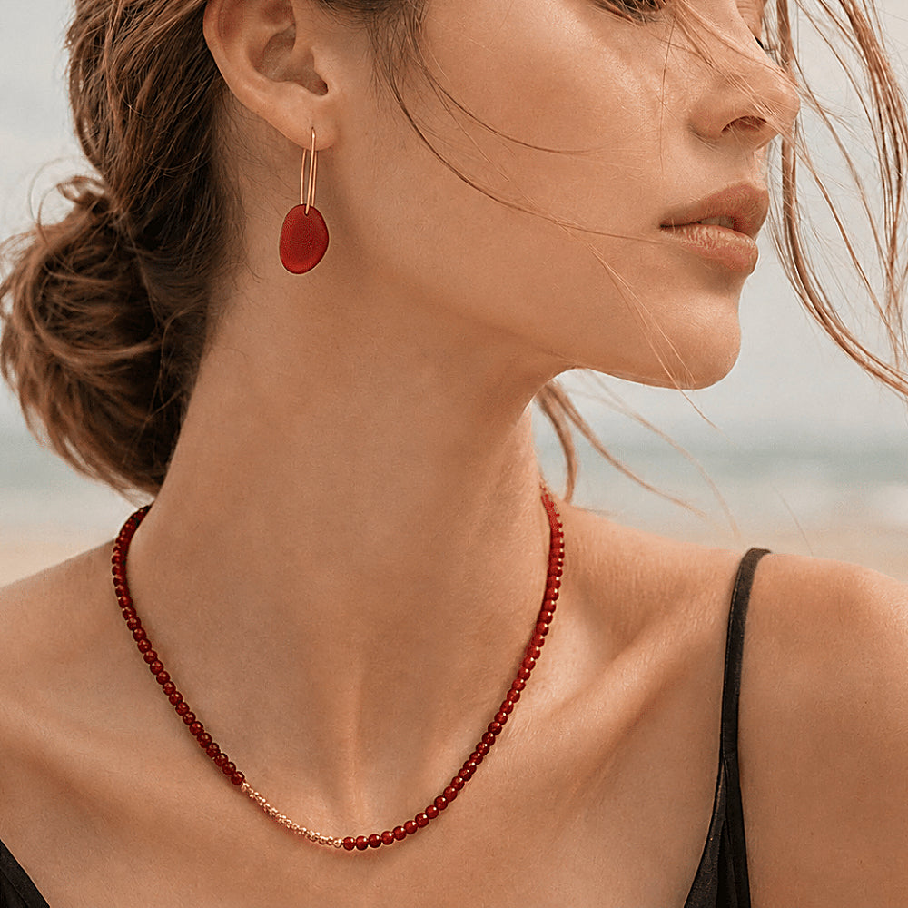 Navajo Carnelian Gold Vermeil Earrings & Necklace Jewelry Set