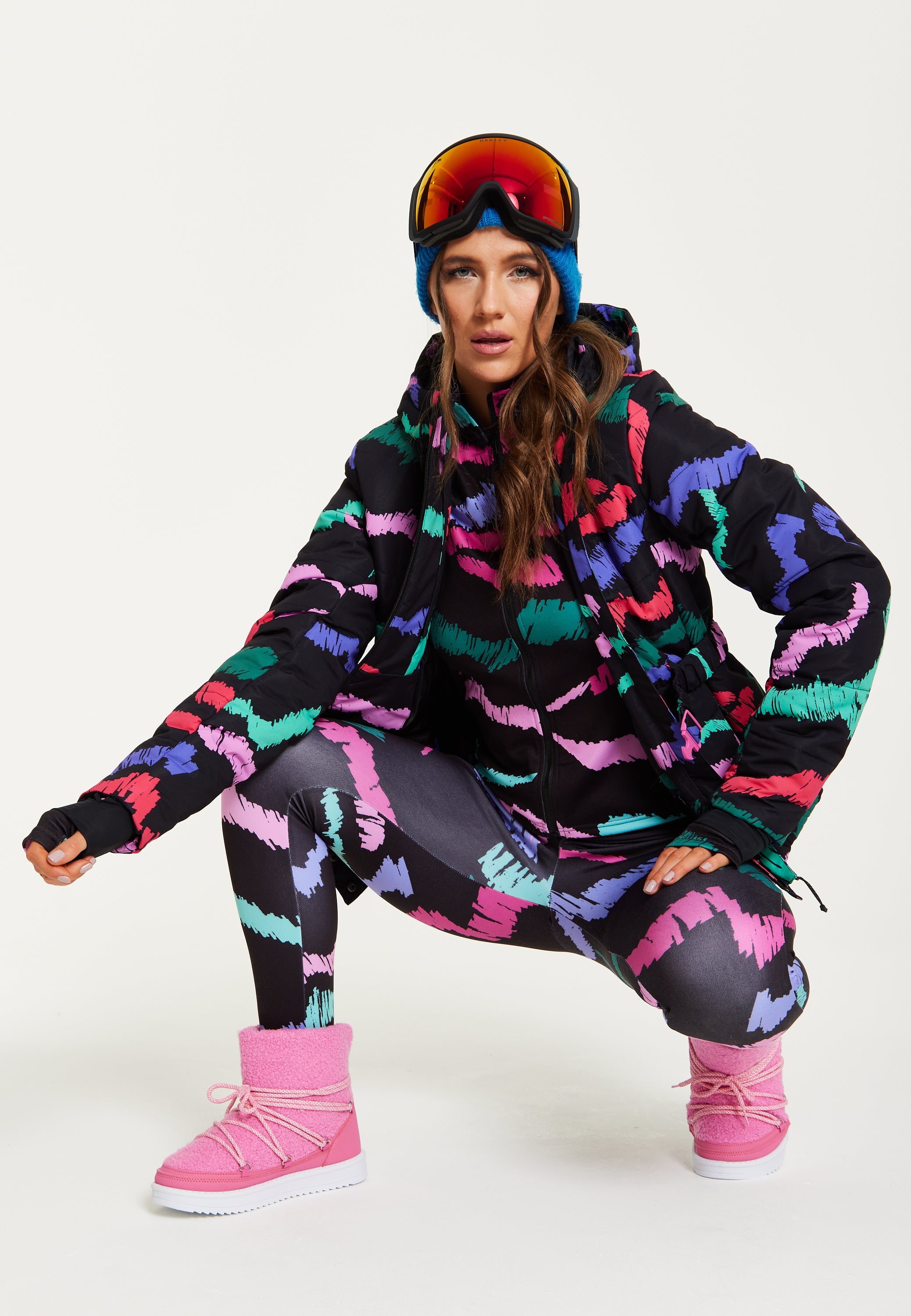 Women’s Jacket in Black Abstract Print with Thumbhole Cuffs and Adjustable Toggle Collar by Liquorish