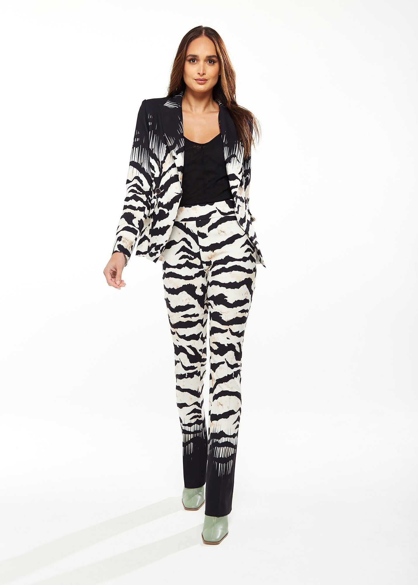 Women's Trousers in Black & White Ombre Zebra Print with Side Zip Closure - Liquorish