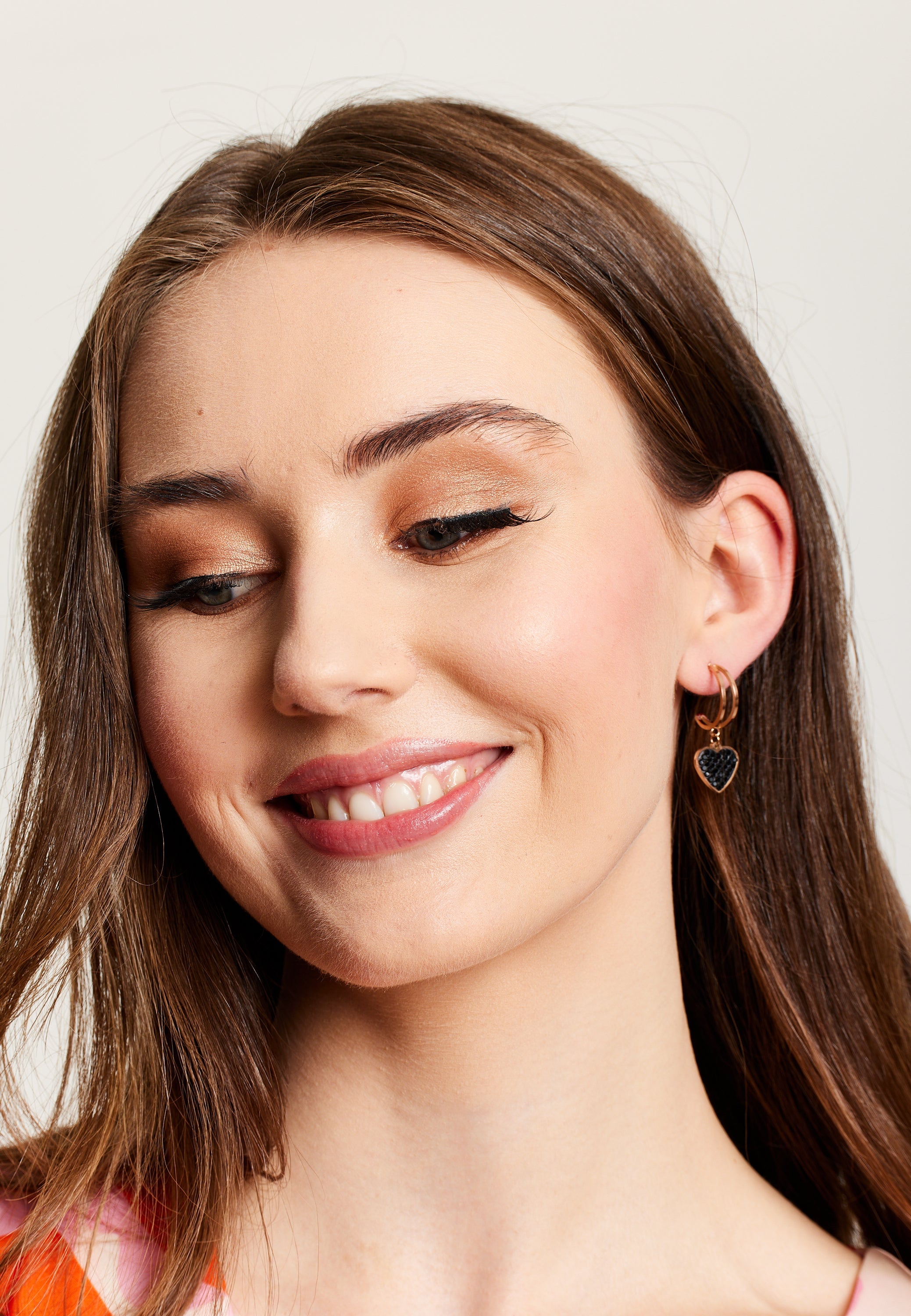 Liquorish Black Diamanté Mini Double Hoops Earrings In Black & Gold