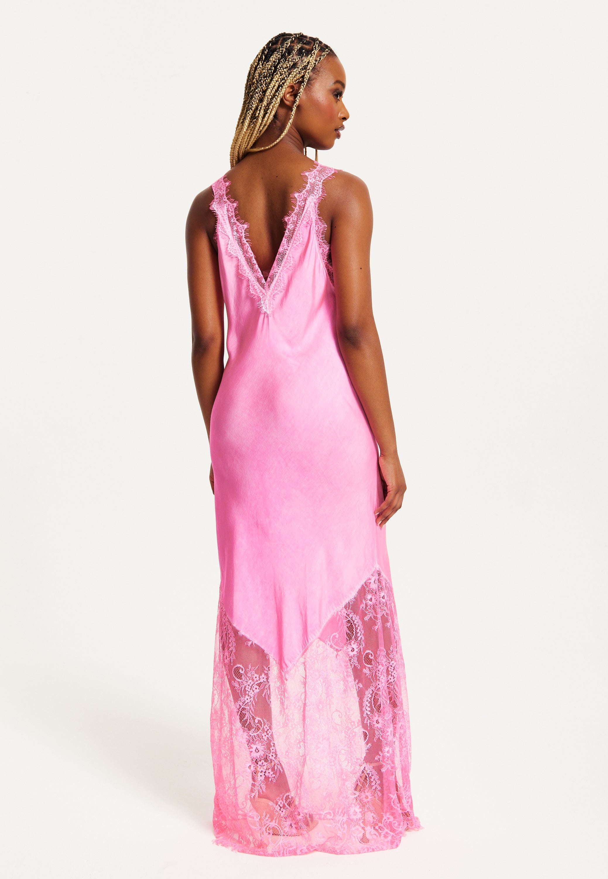 Women's Maxi Dress in Pink, Lace Detailed V-Neck, Sleeveless Design, Effortless Elegance by Liquorish