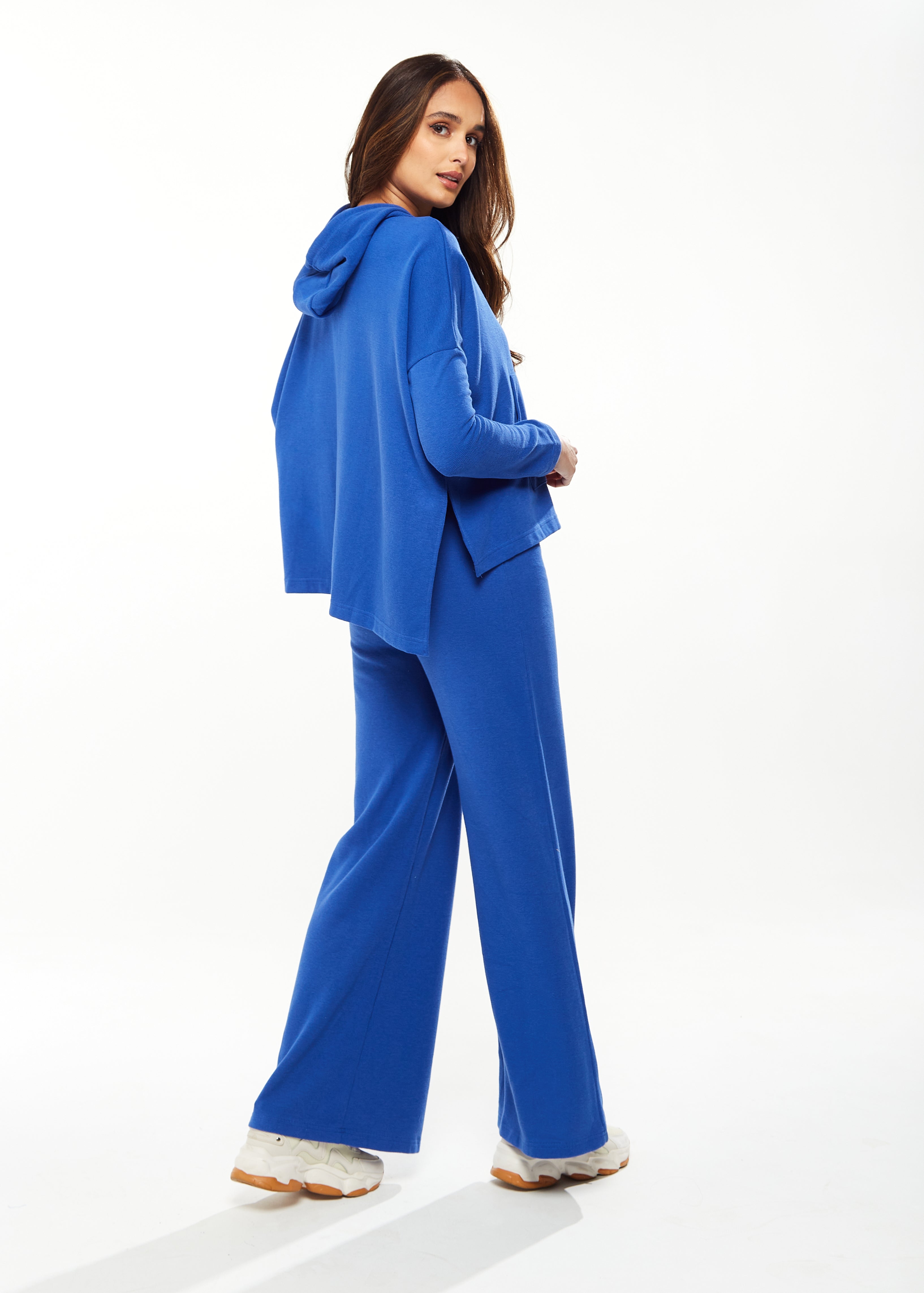 Women's Trousers in Royal Blue, Wide-Leg Shape, Regular Fit, Elasticated Waist - Liquorish
