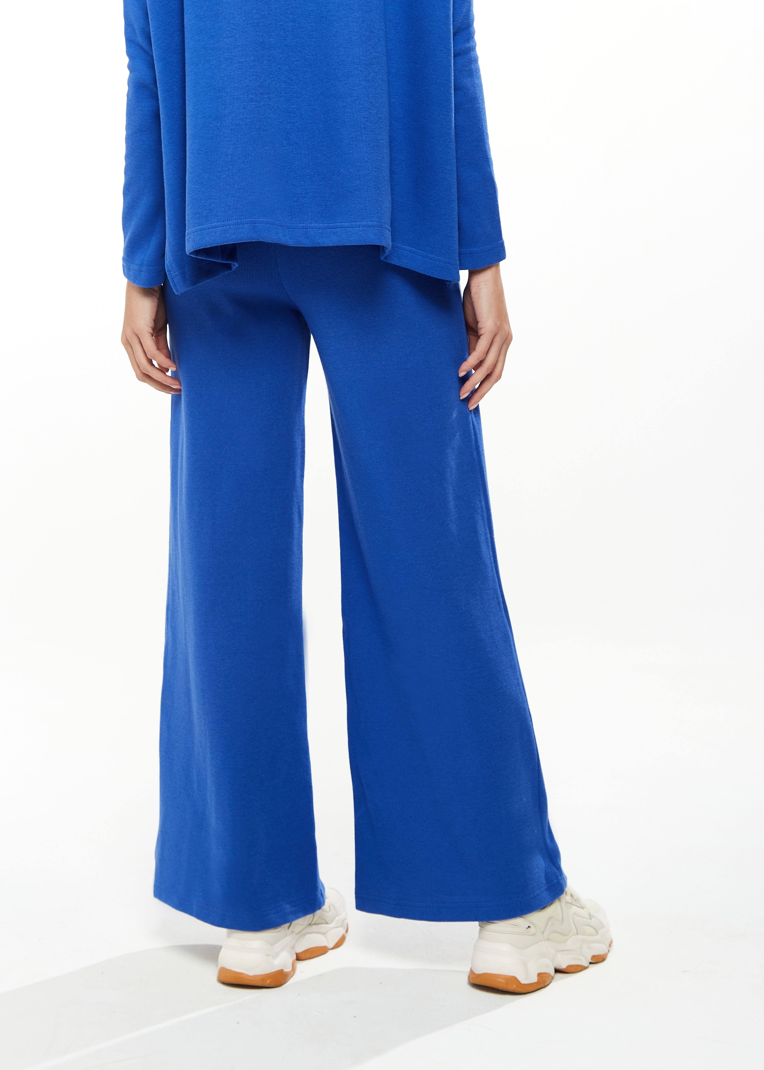 Women's Trousers in Royal Blue, Wide-Leg Shape, Regular Fit, Elasticated Waist - Liquorish
