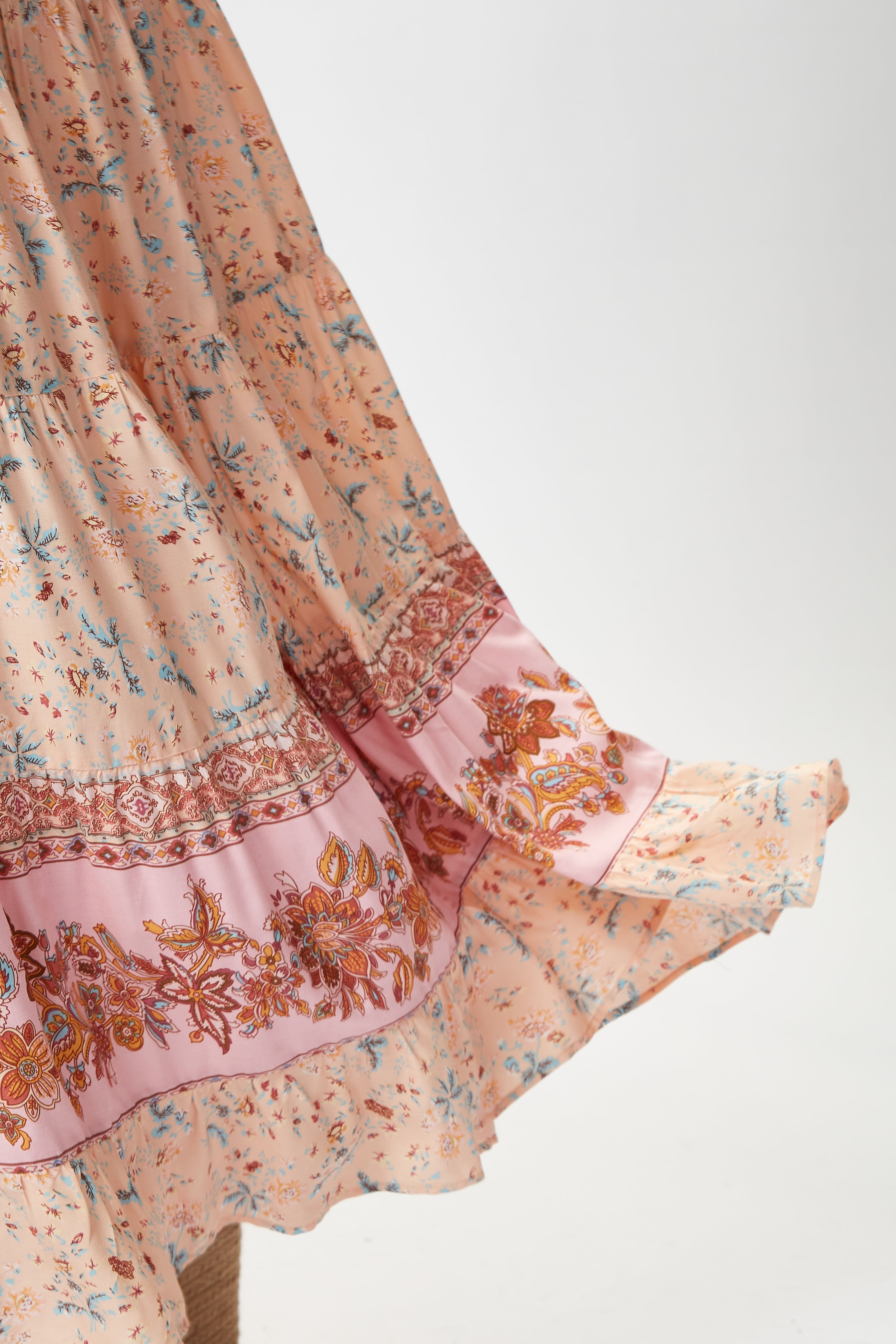 Women's Maxi Dress in Nude Floral Print with Sleeveless Design and Tie Back Detail - Liquorish