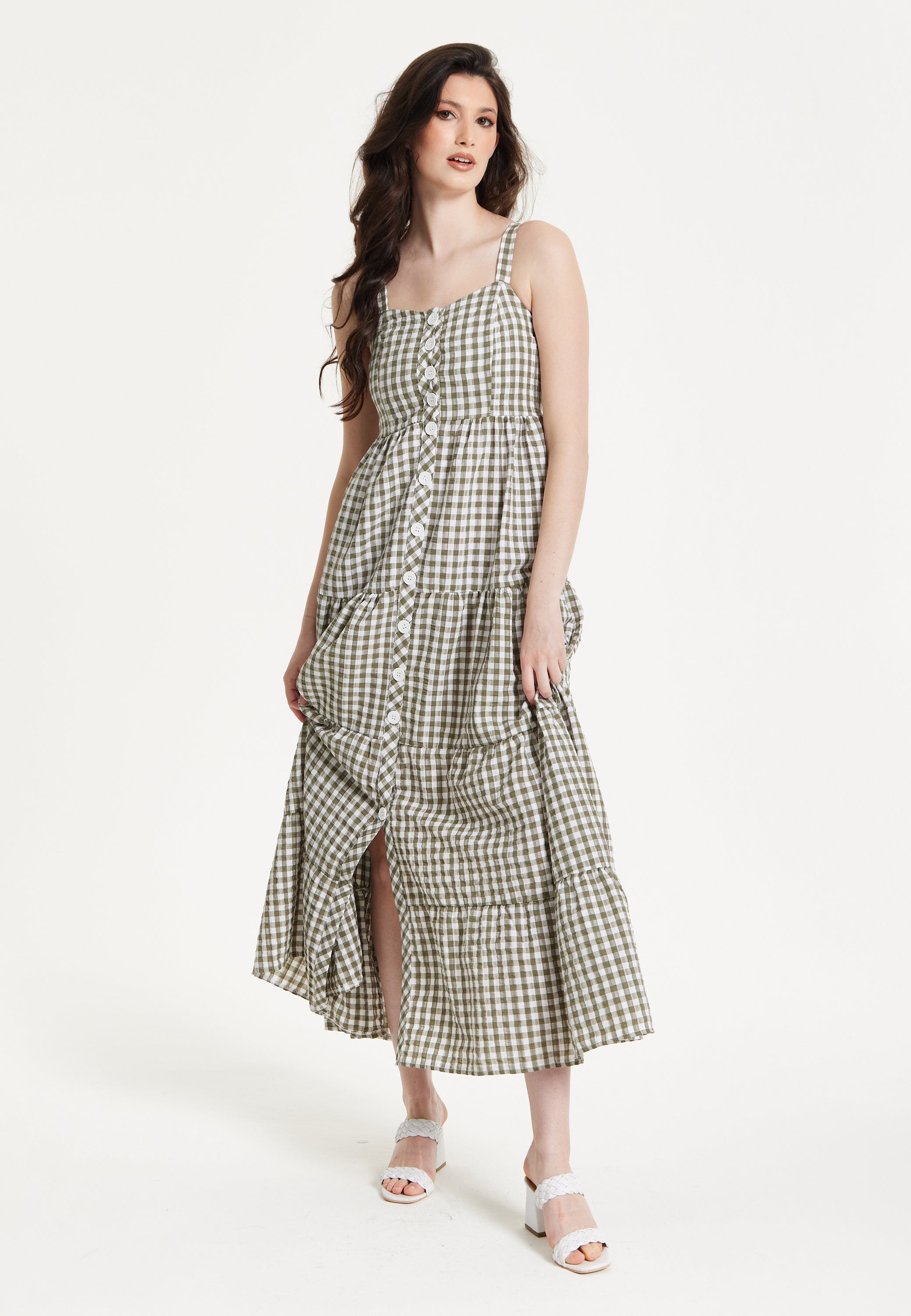 Gingham Tiered Maxi Chekered Dress