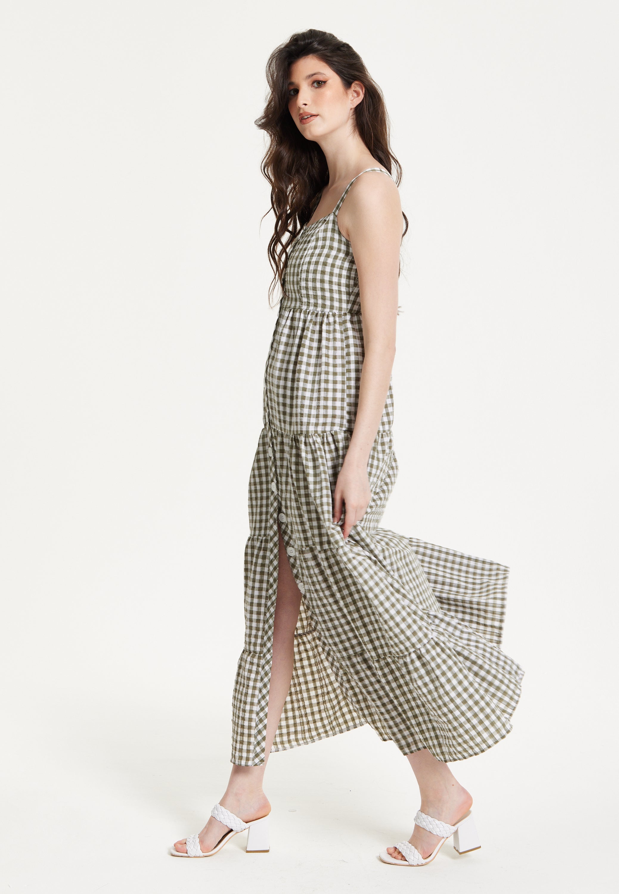 Gingham Tiered Maxi Chekered Dress
