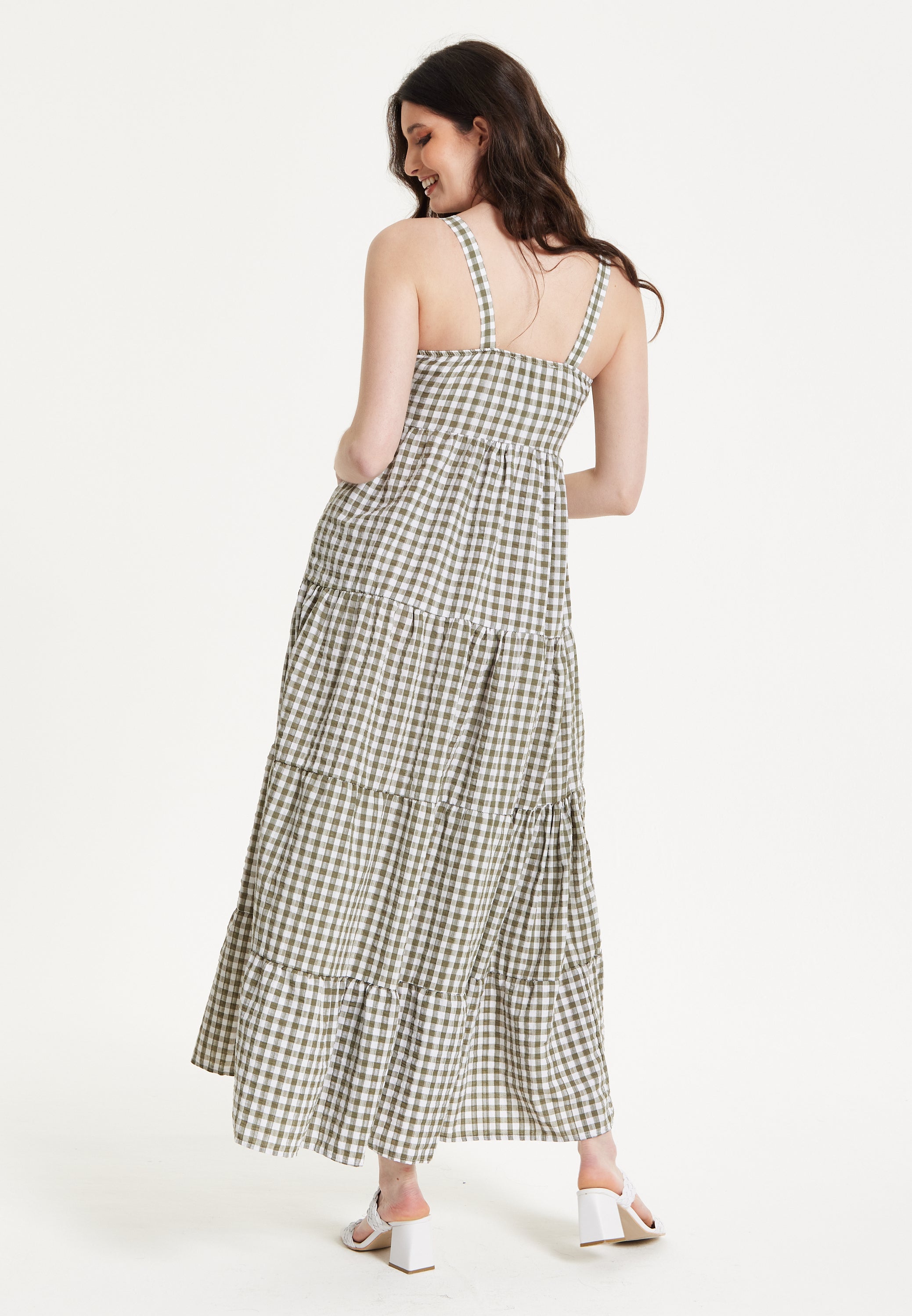 Gingham Tiered Maxi Chekered Dress