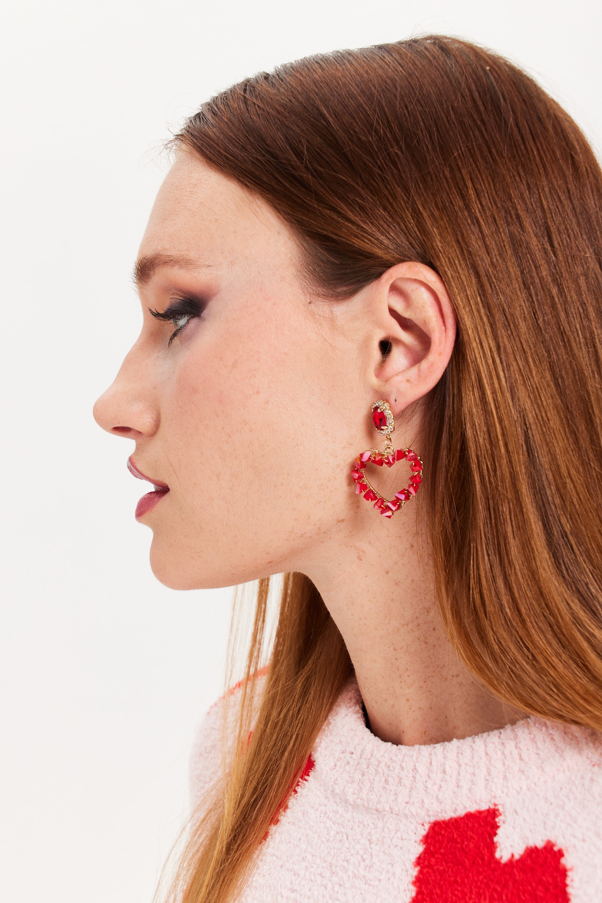 Liquorish Jewelled Drop Style Heart Earrings With Stone Details