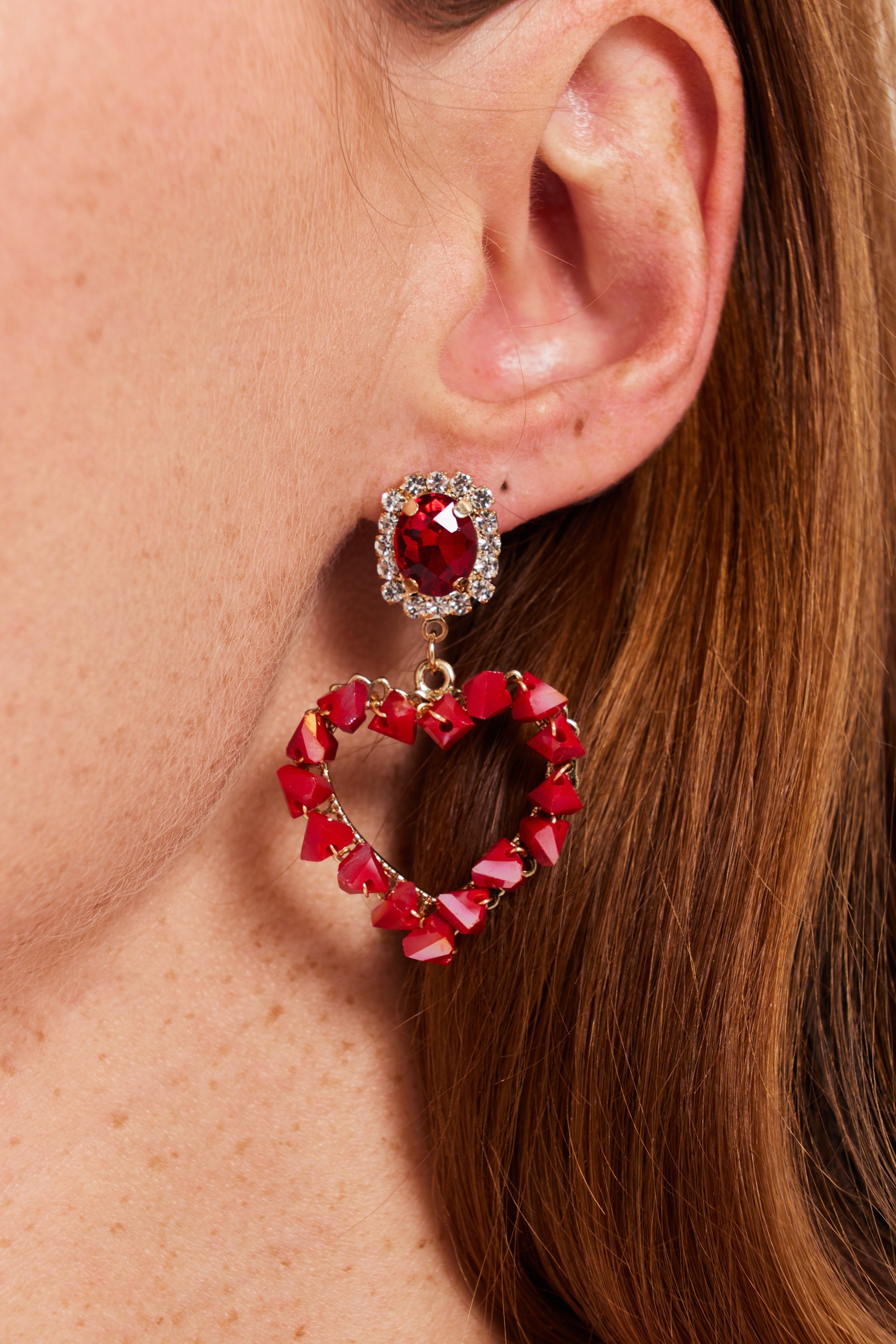 Liquorish Jewelled Drop Style Heart Earrings With Stone Details