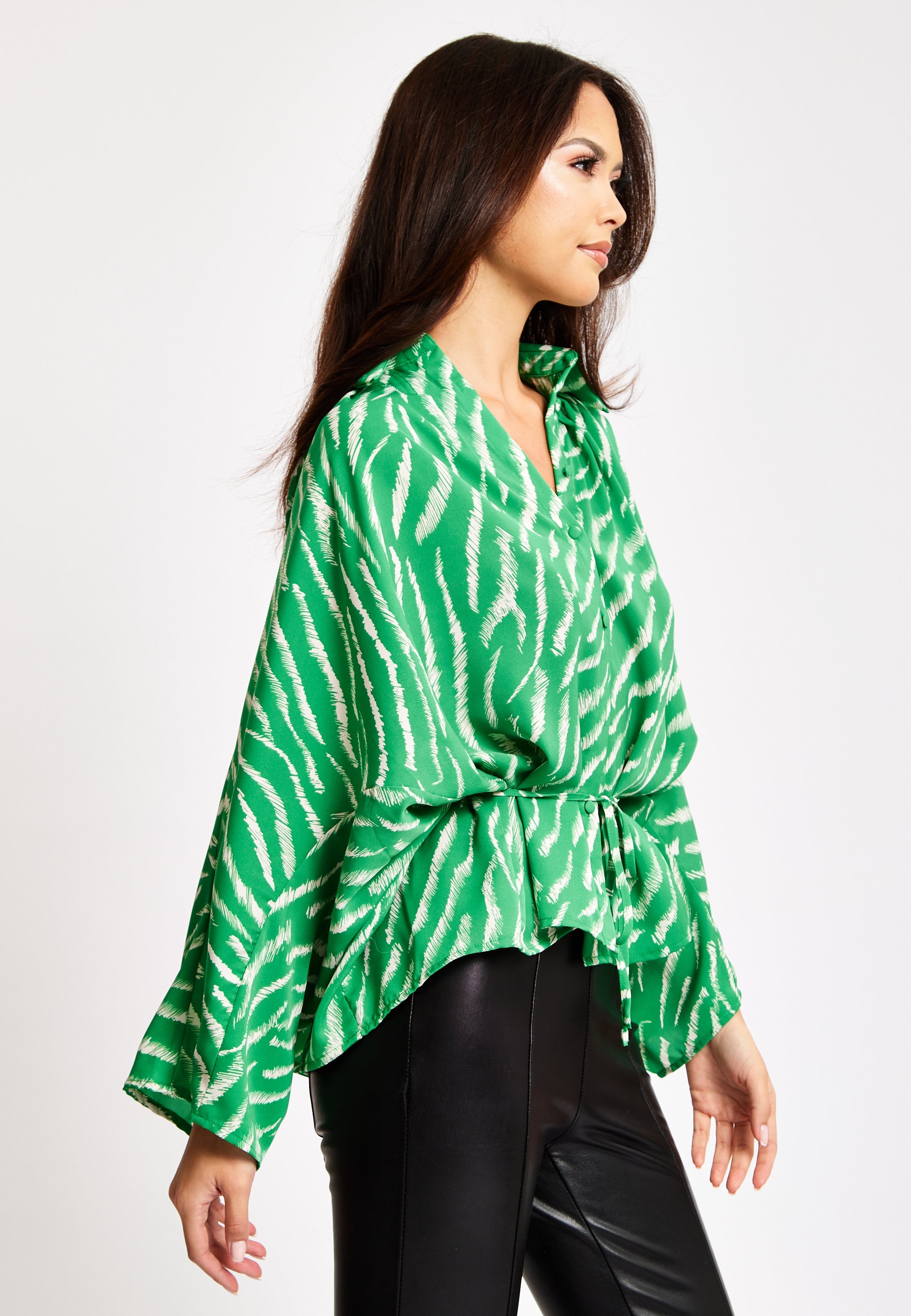 Women's Zebra Print Shirt with Long Sleeves, Tie Waist, Button-Up Front, Regular Fit, and Shirt Collar