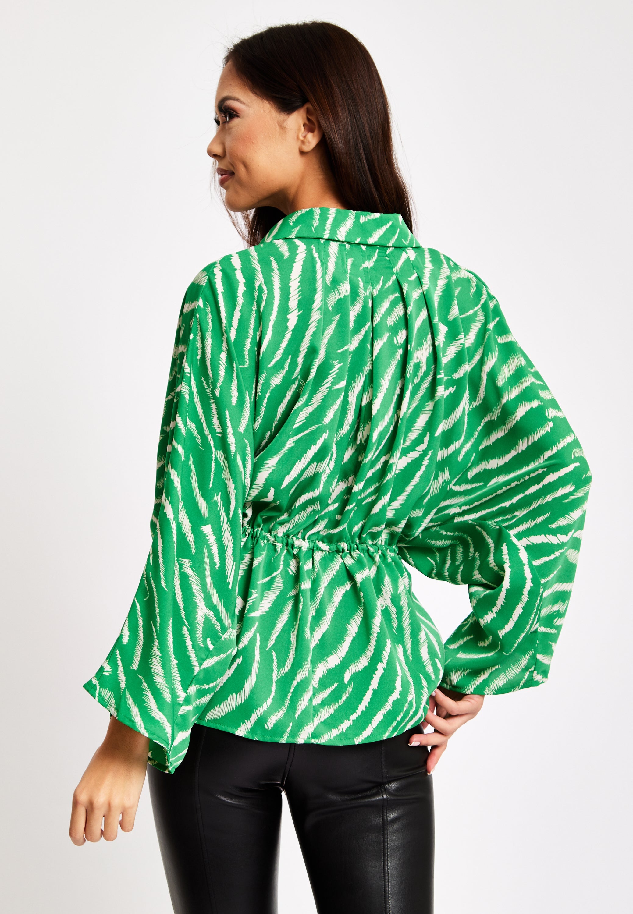 Women's Zebra Print Shirt with Long Sleeves, Tie Waist, Button-Up Front, Regular Fit, and Shirt Collar