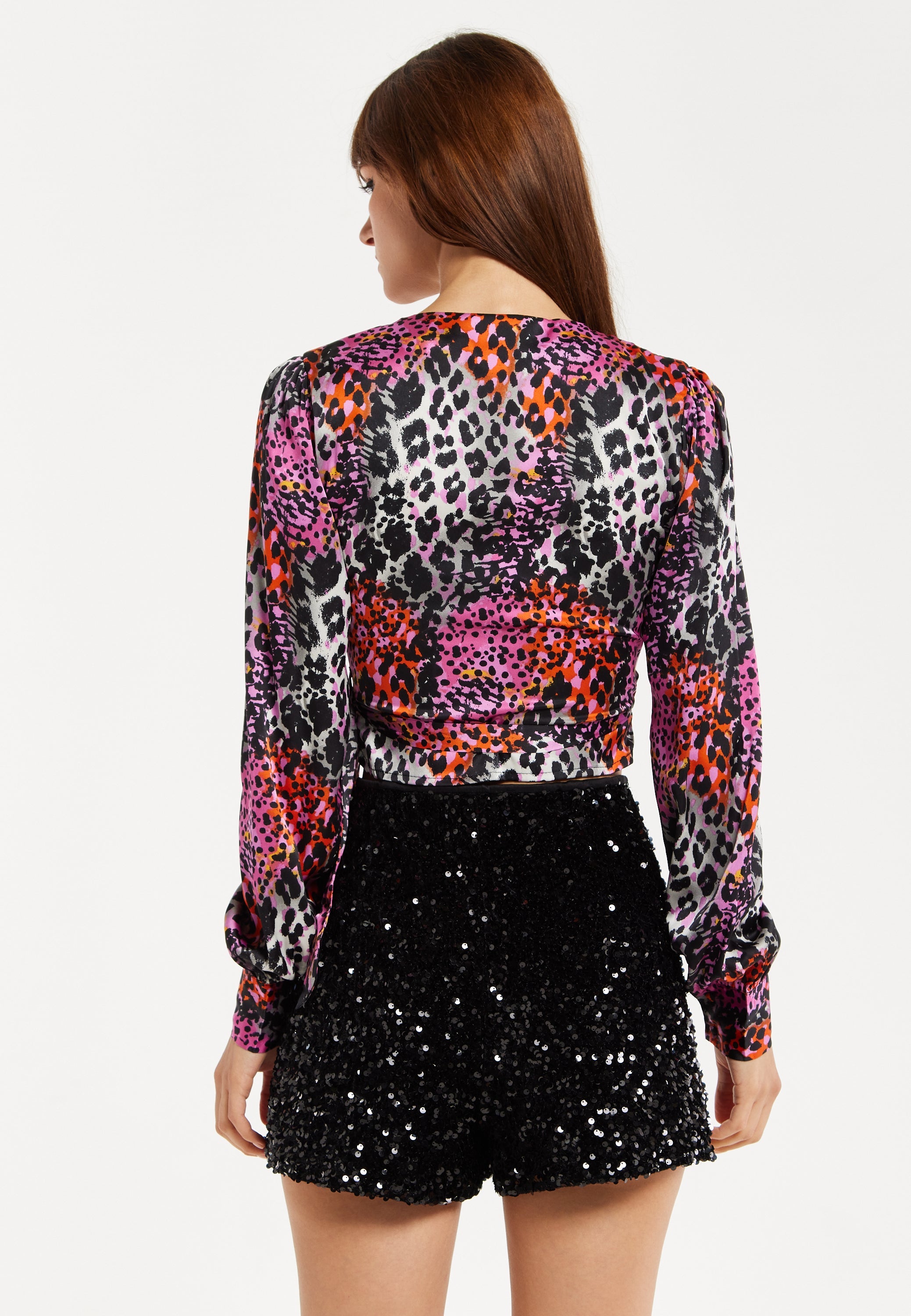 Women's Multicolour Animal Print Wrap Top with Long Sleeves, Deep V-Neckline, and Matching Tie Waist. Perfect for Day Out!