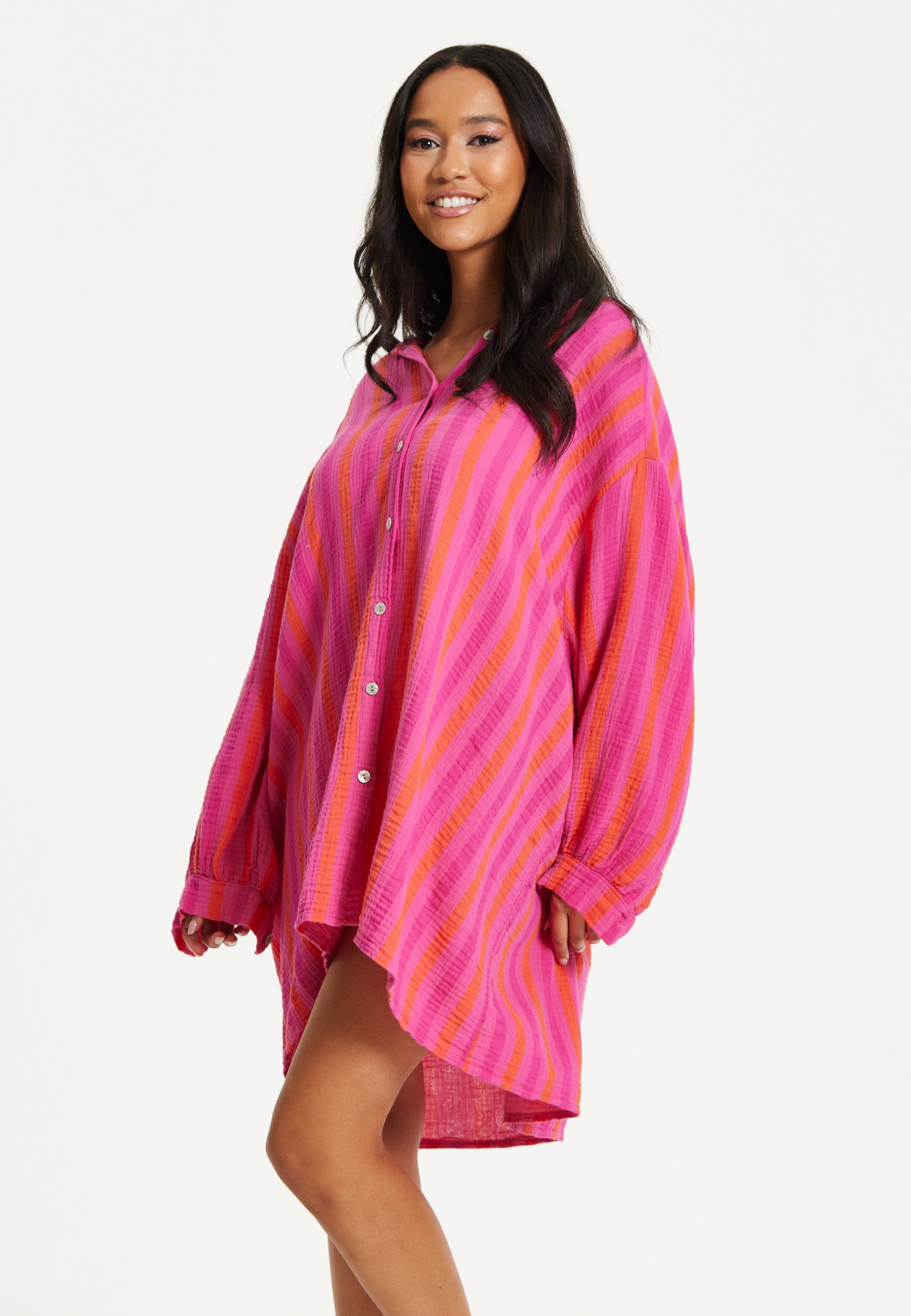 Pink Stripe Oversized Shirt Dress