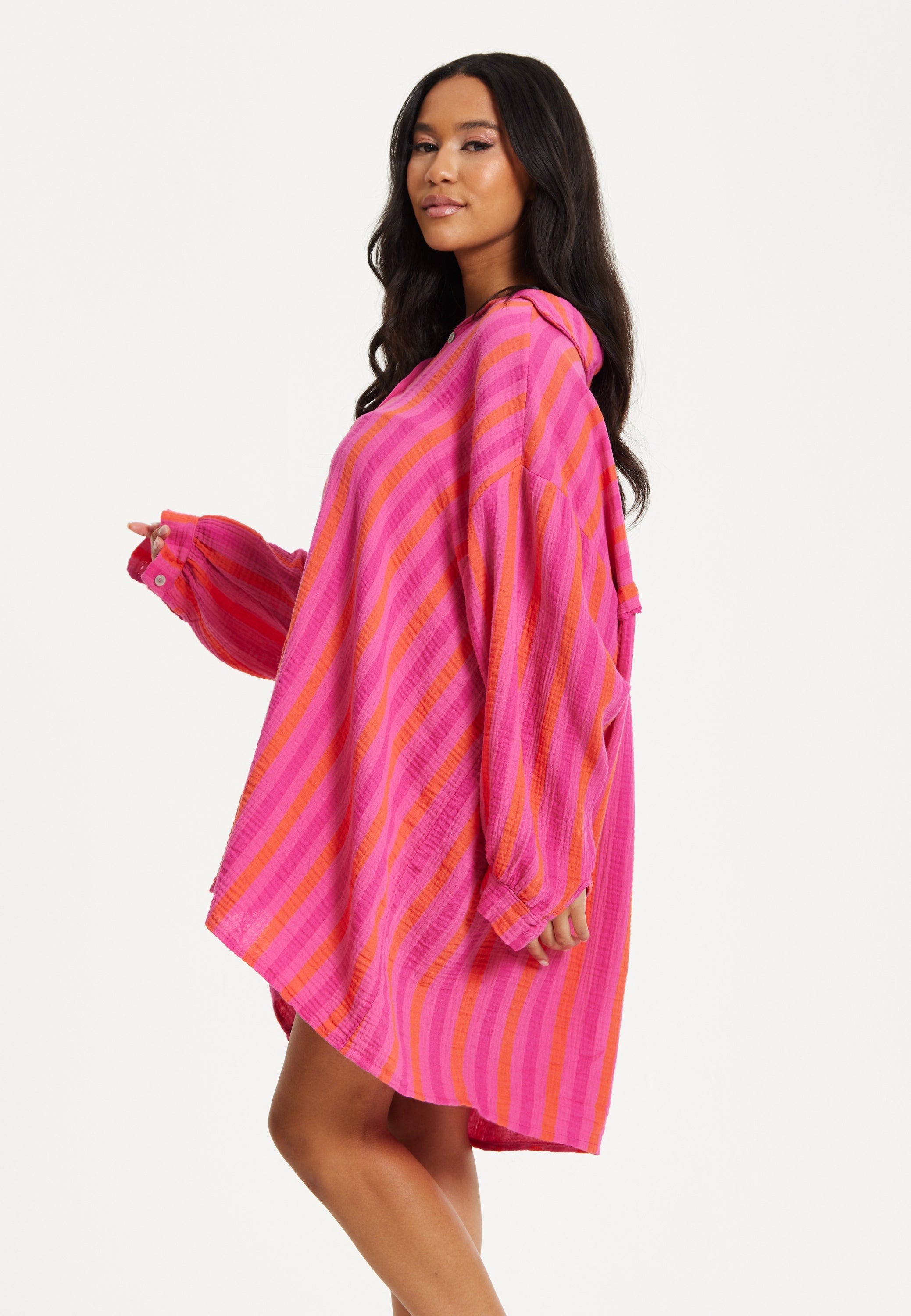 Pink Stripe Oversized Shirt Dress