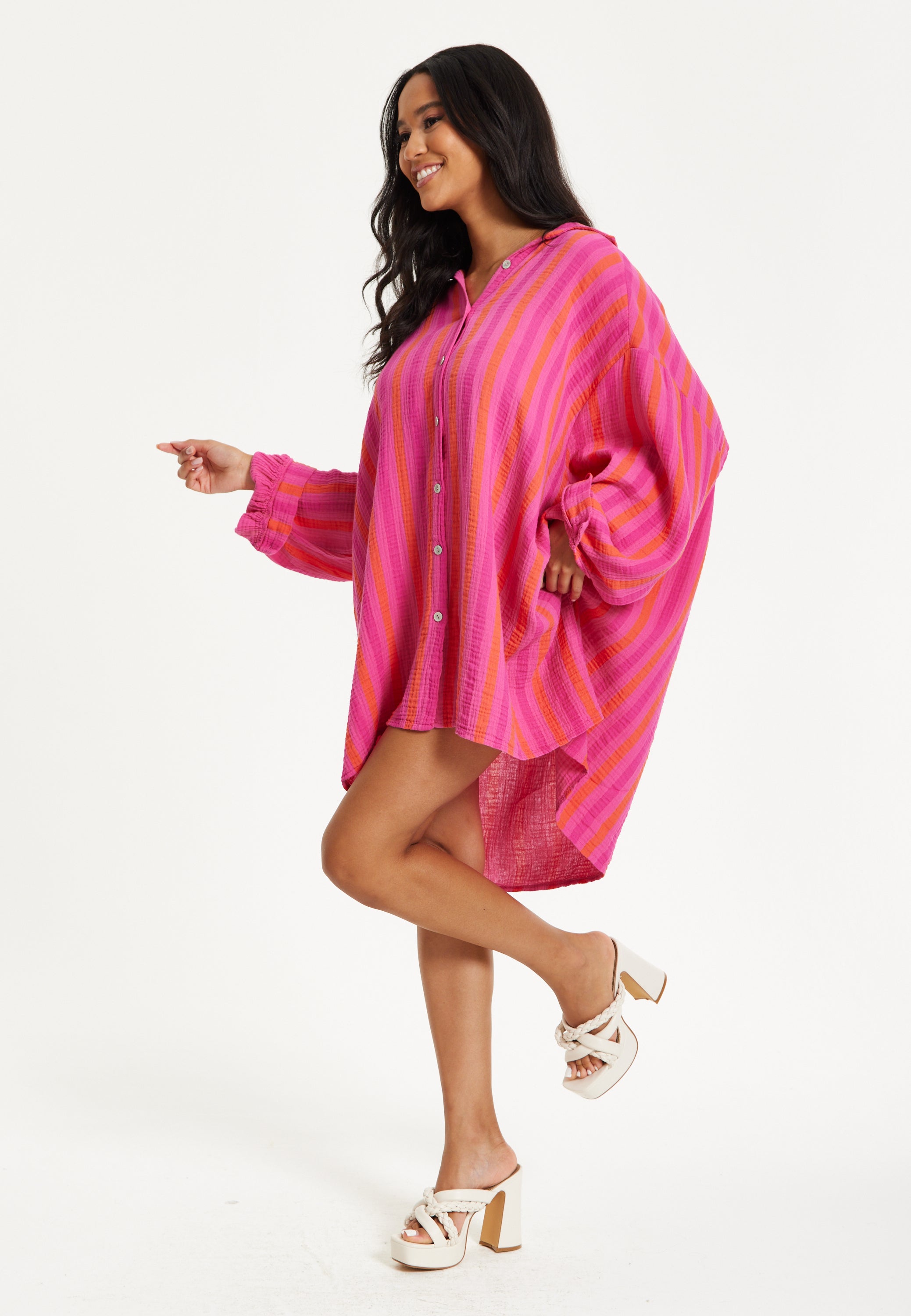 Pink Stripe Oversized Shirt Dress