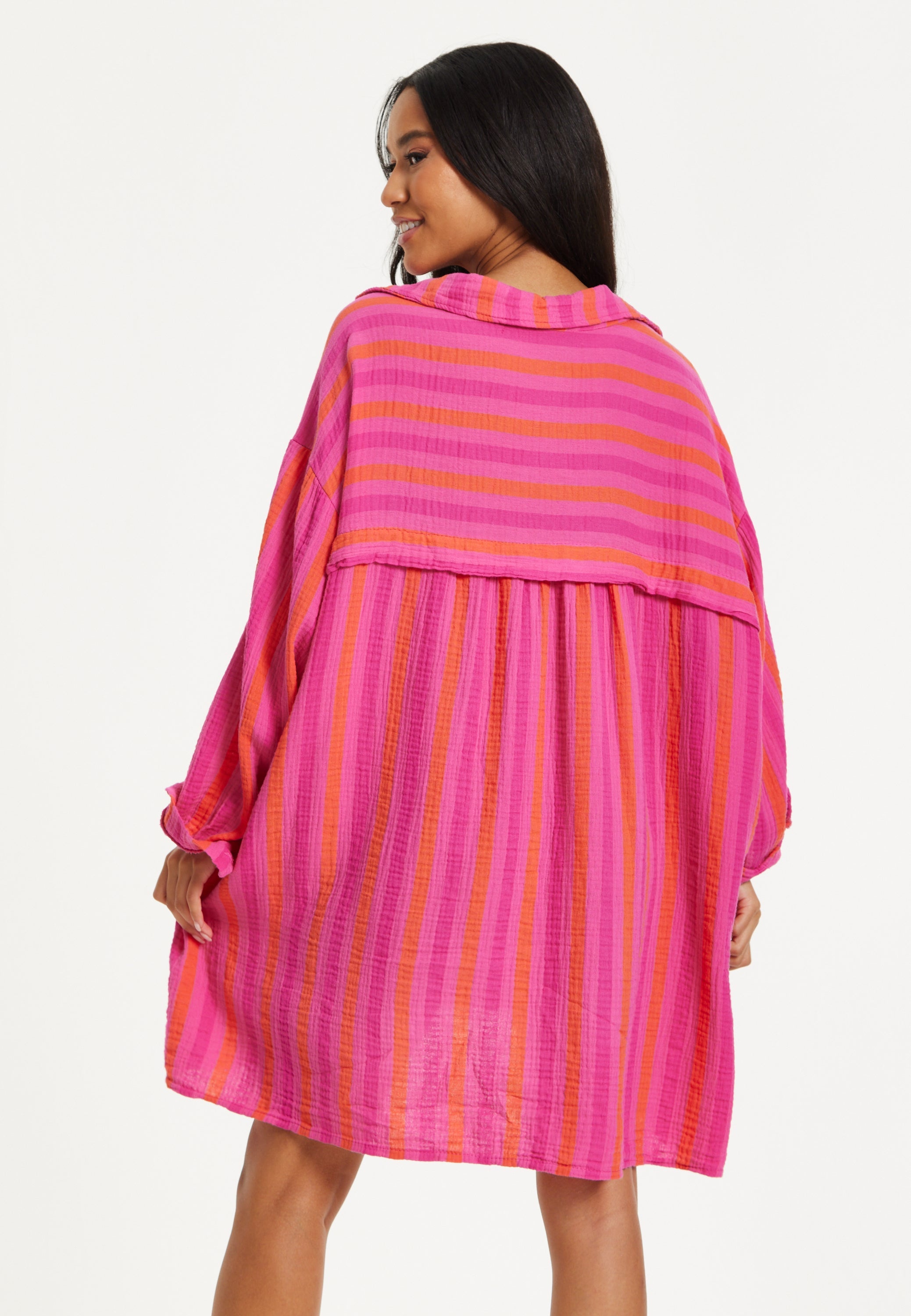 Pink Stripe Oversized Shirt Dress