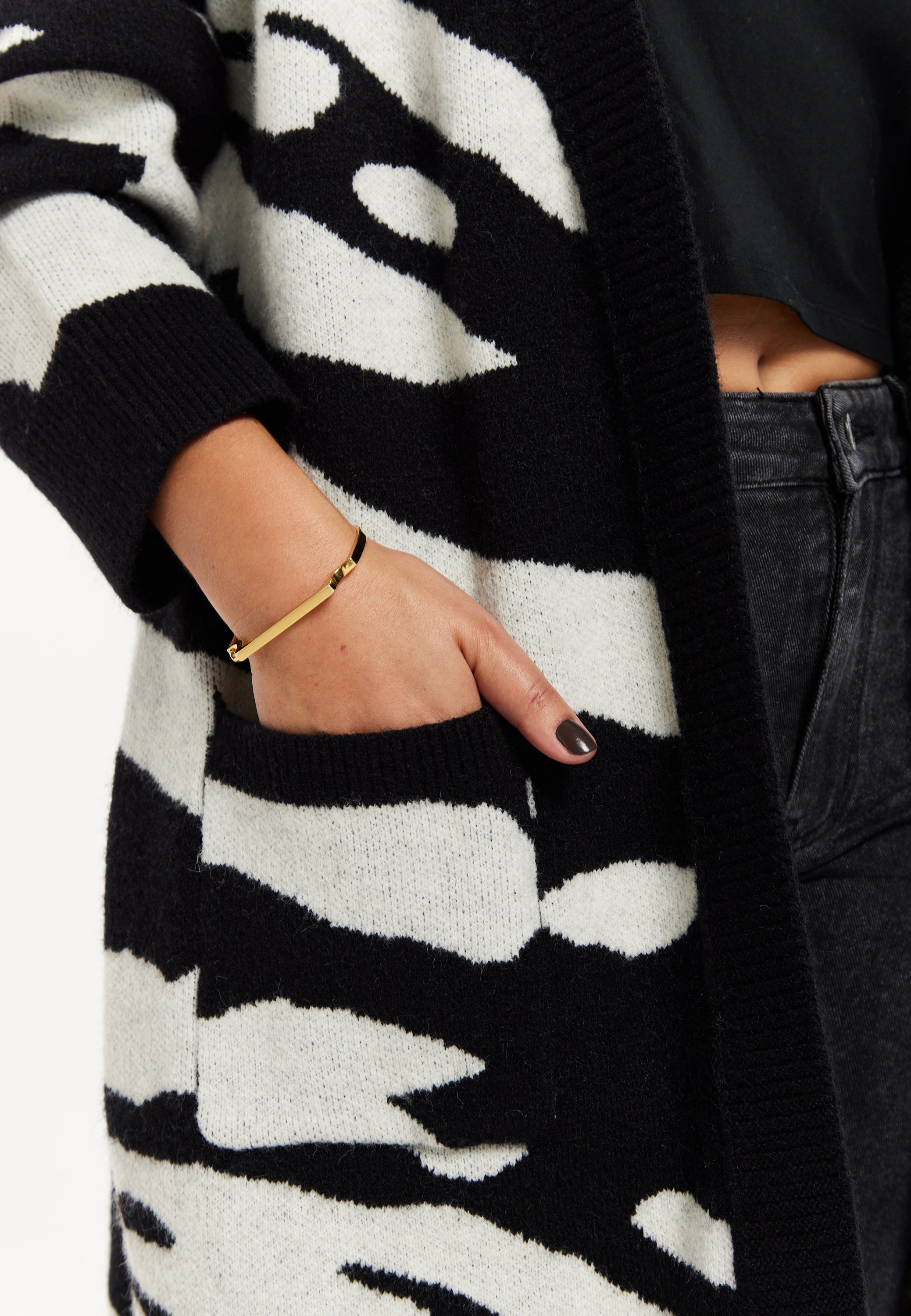 Women's Long Open Cardigan in Multi-Coloured Zebra Print with Oversized Fit by Liquorish