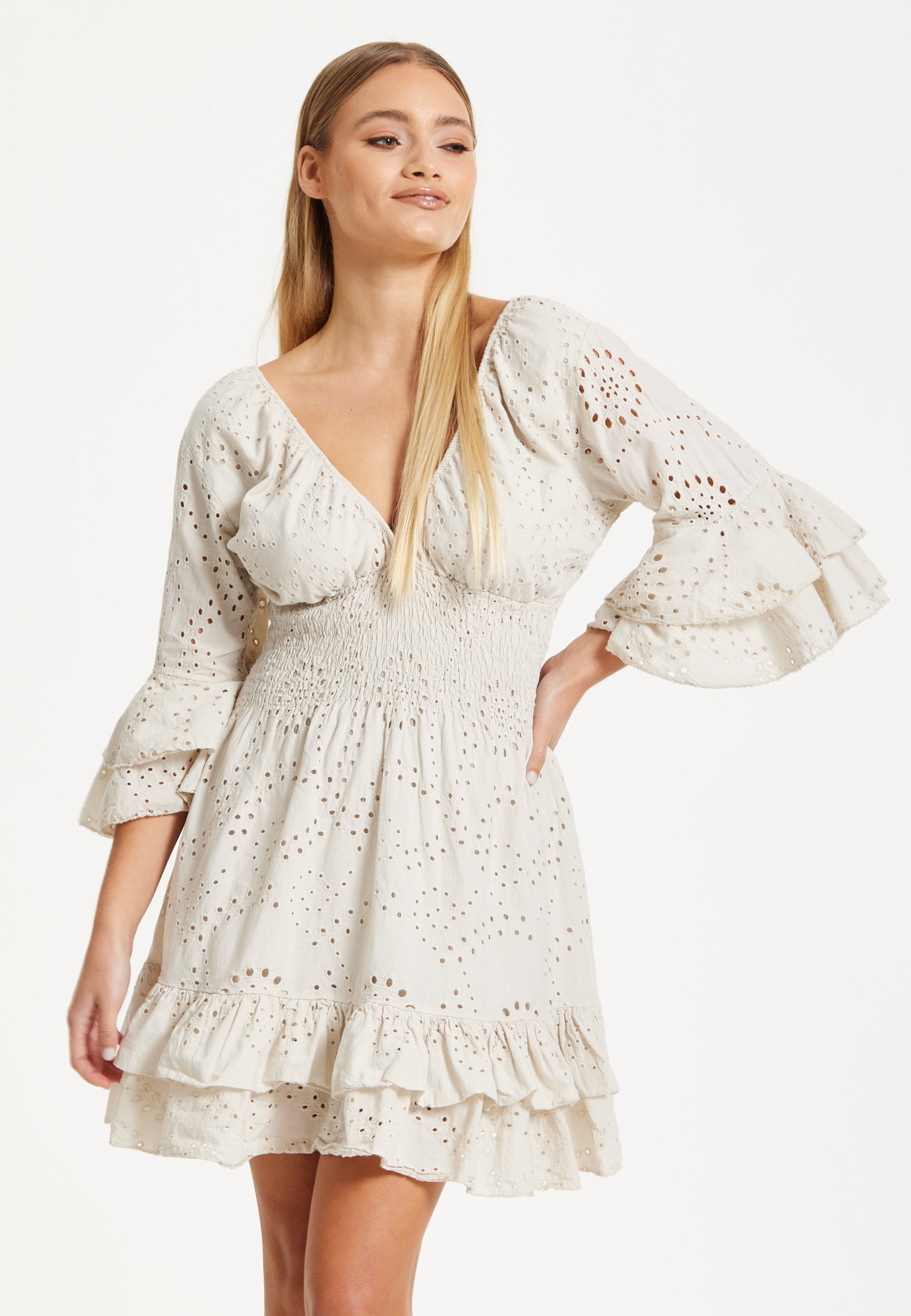Cream Broderie Anglaise Mini Dress