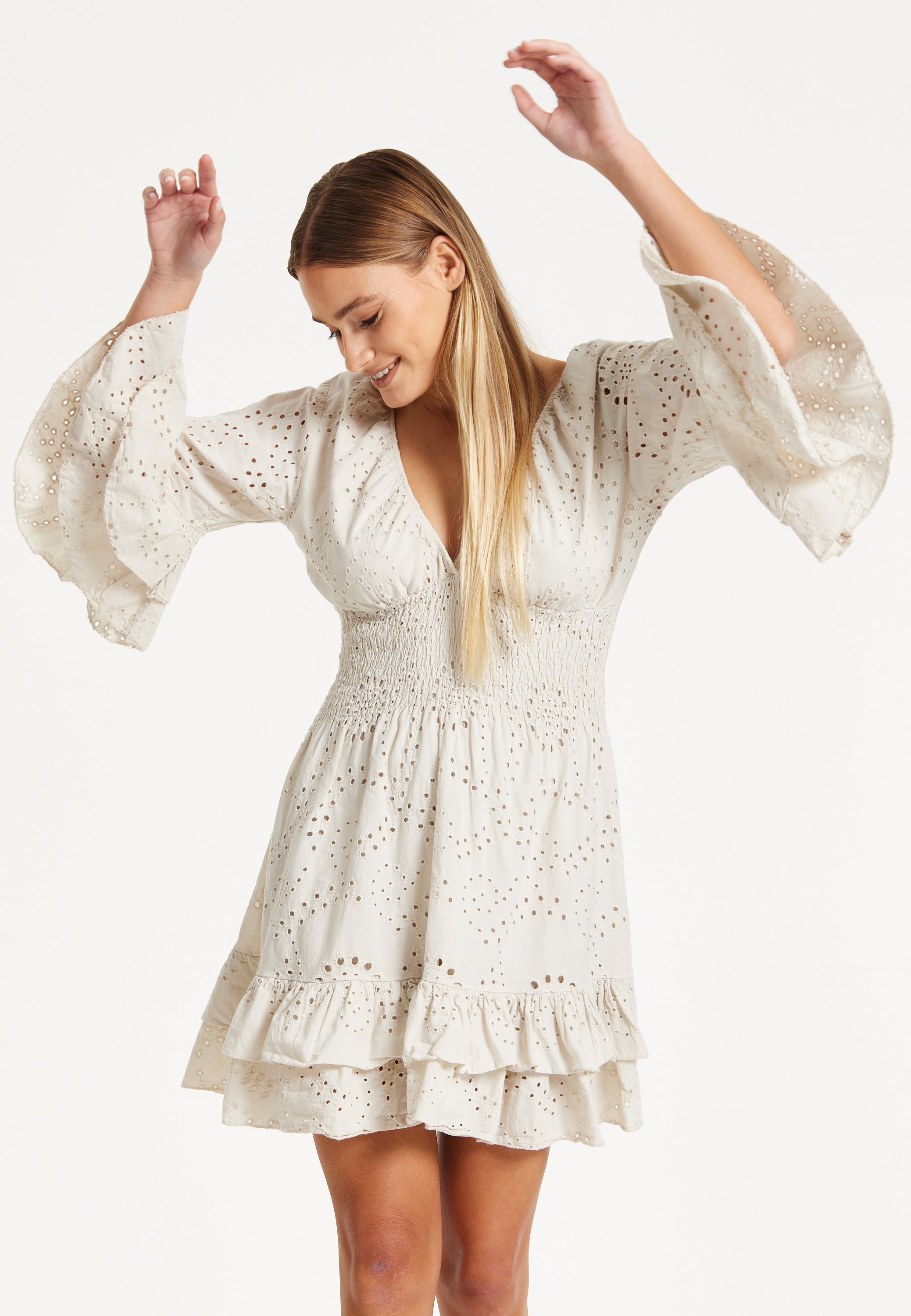 Cream Broderie Anglaise Mini Dress