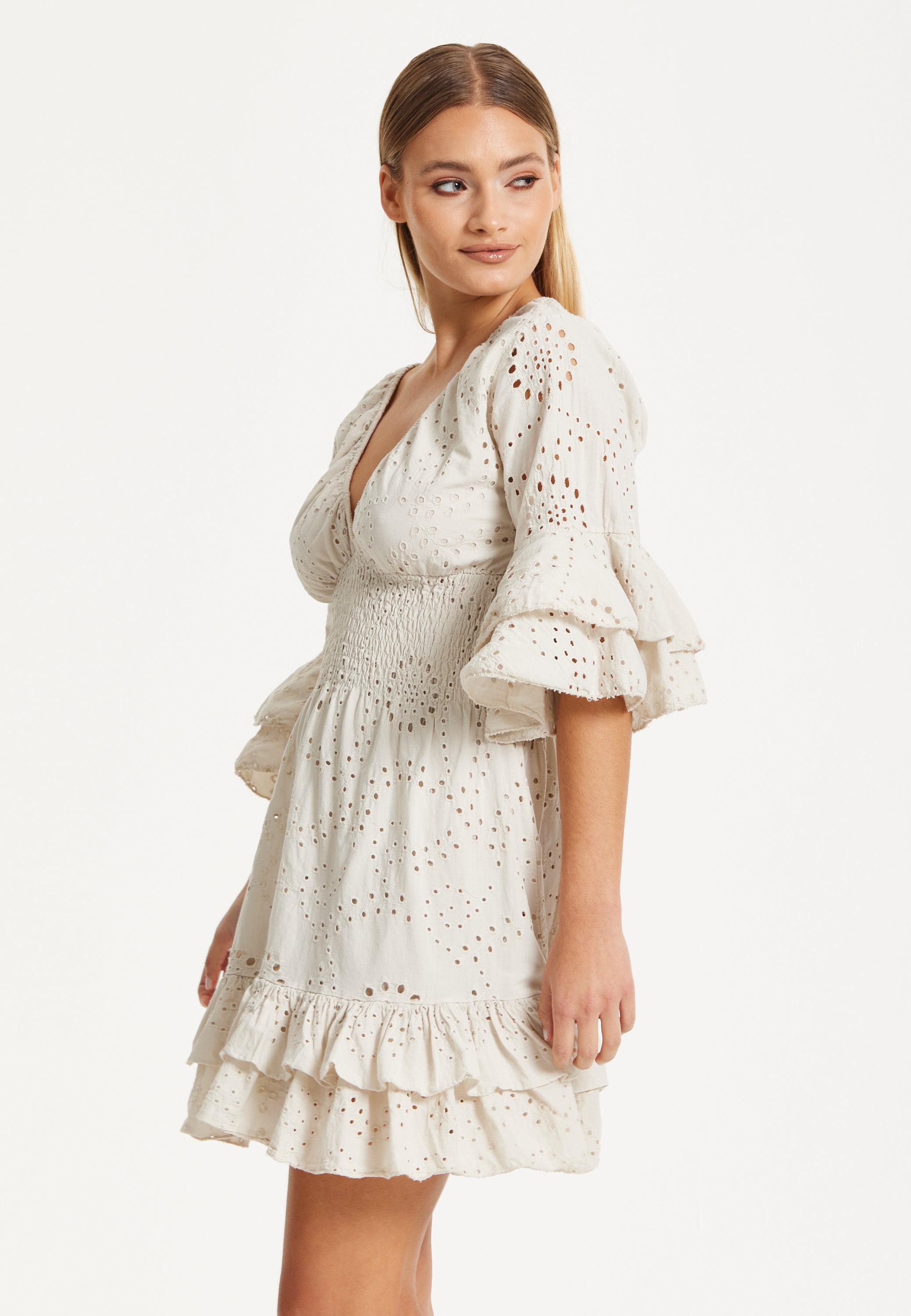 Cream Broderie Anglaise Mini Dress
