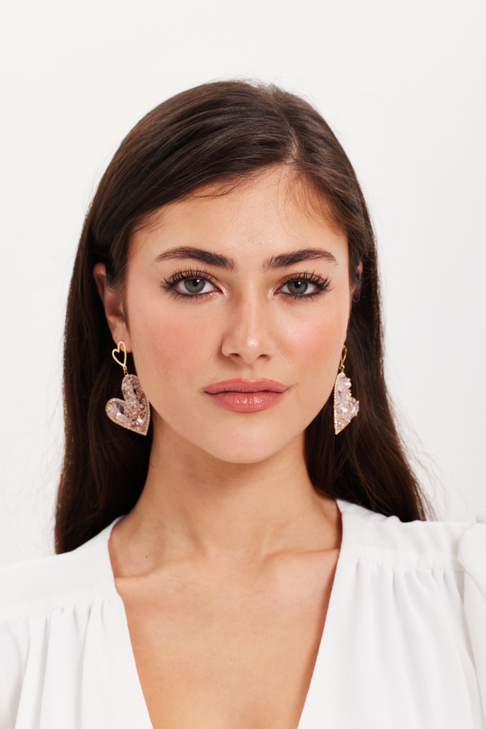 Liquorish Crystal Heart Drop Style Earrings