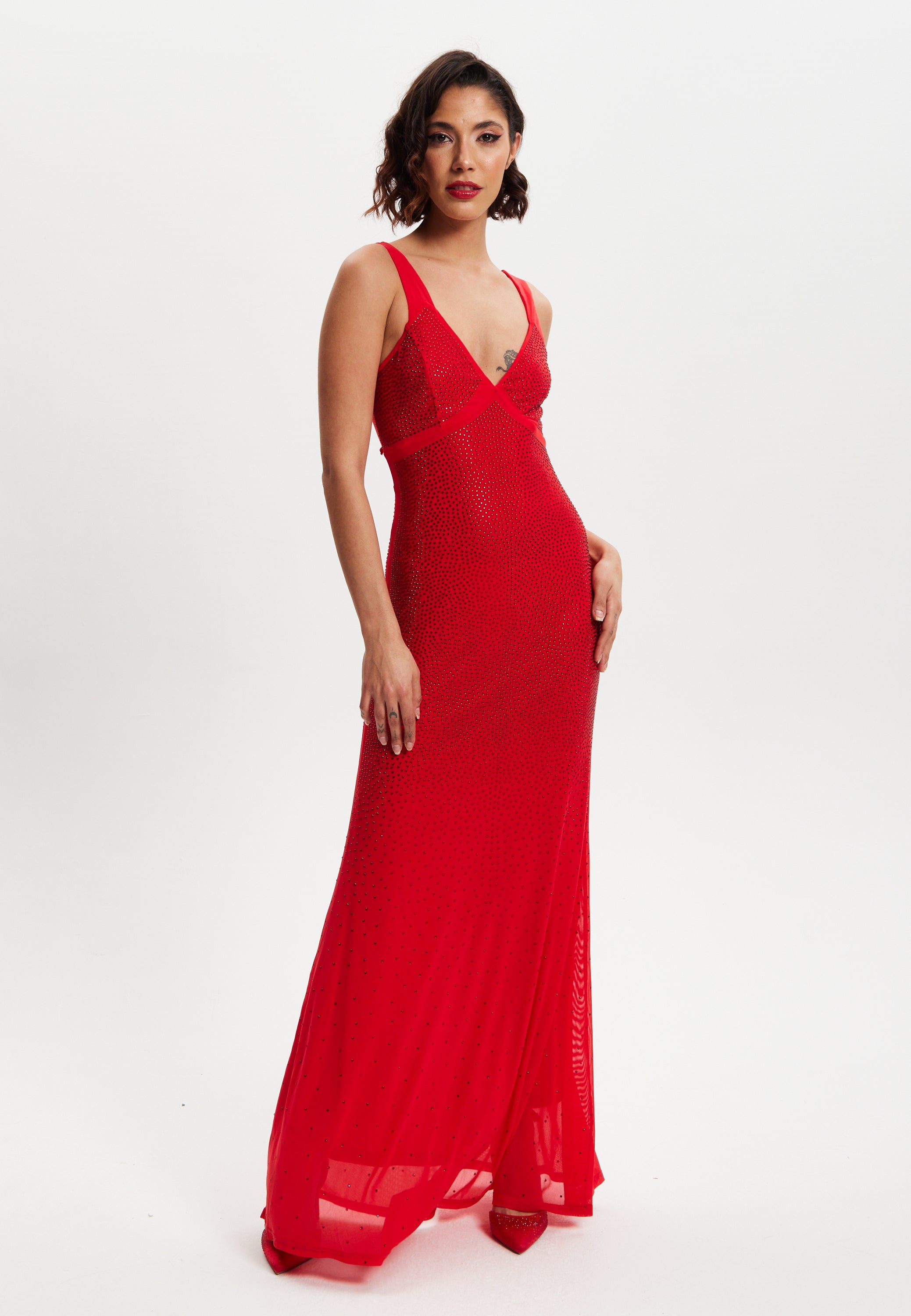 Women’s Maxi Dress in Red with Sleeveless Design and Open Back Detail, Perfectly Dazzling - Liquorish