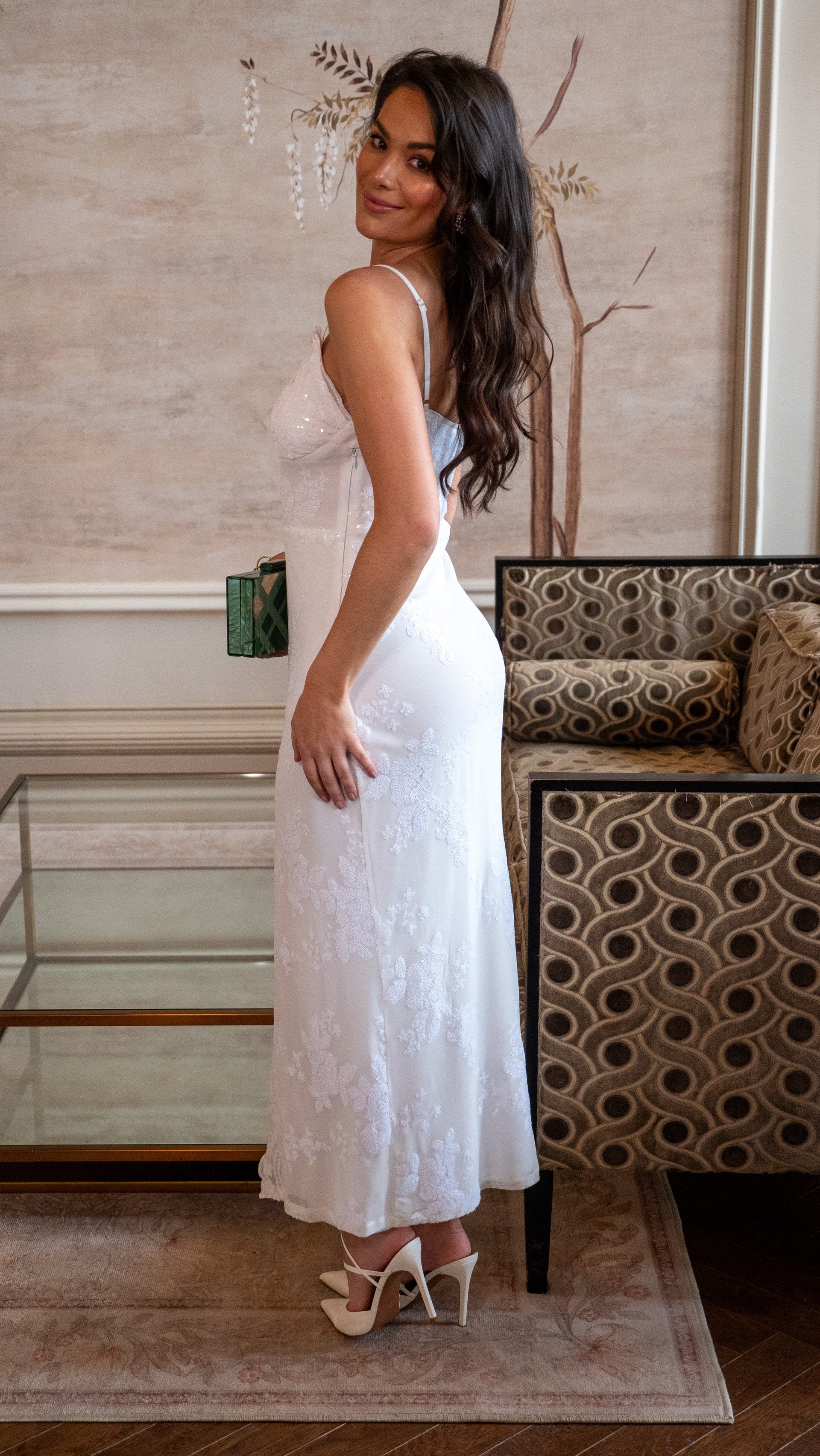 Women’s Maxi Dress with Thigh-high Split and Zip-side Fastening in White - Liquorish