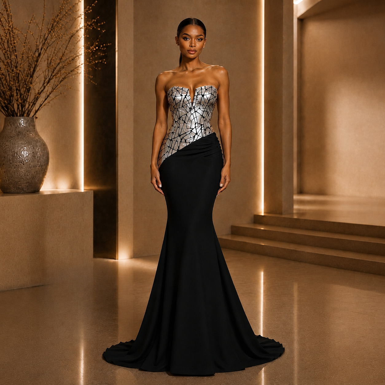 MOSAIC Strapless Evening Gown