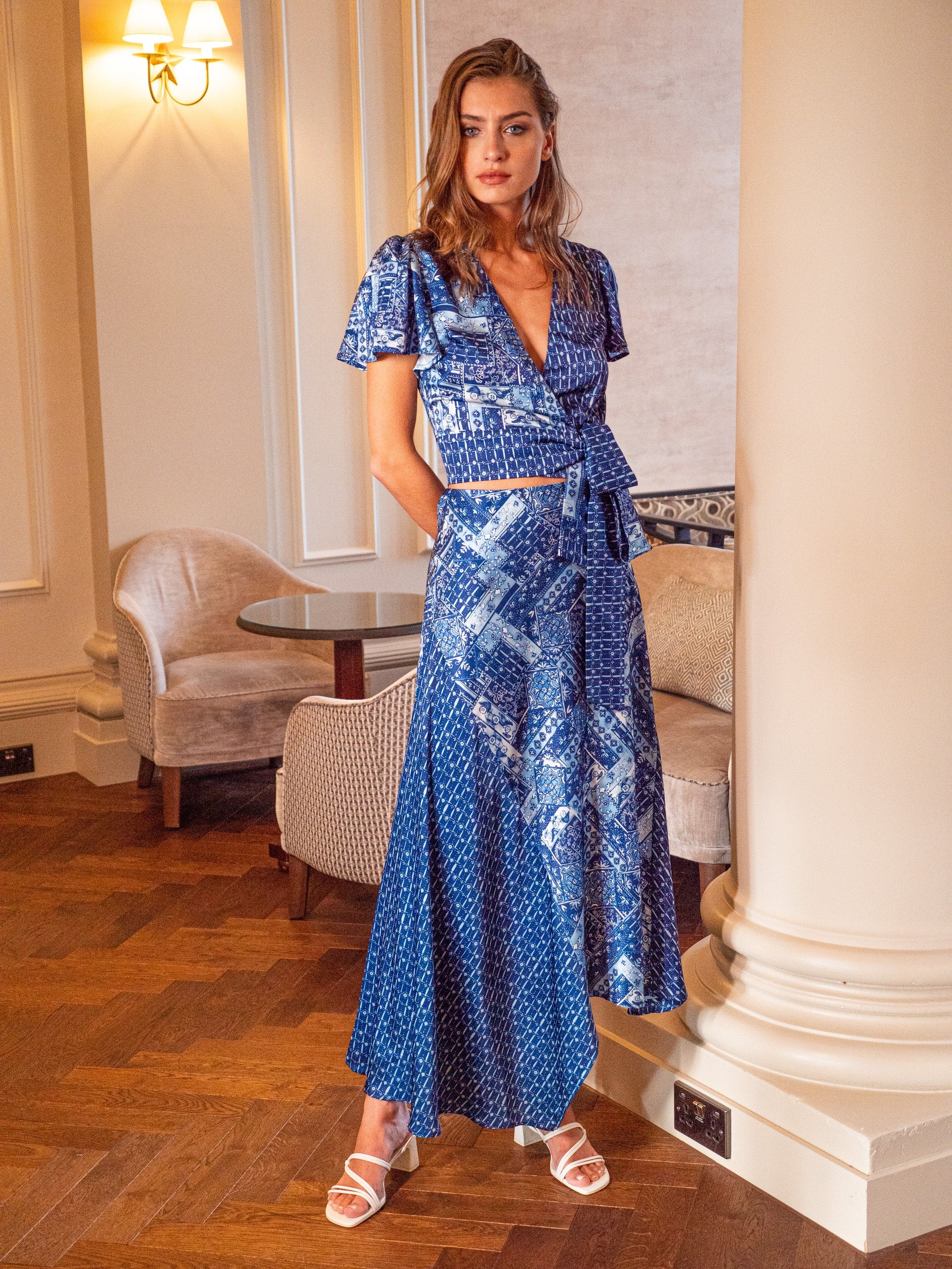 Women's Midi Asymmetric Scarf Print Skirt in Colorful Design with Regular Fit - Liquorish