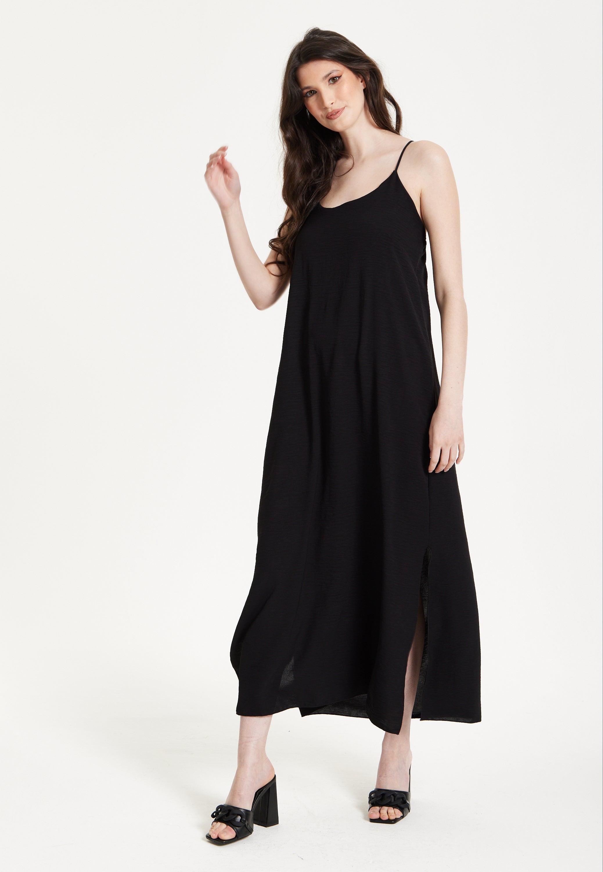 Black Strappy Split Hem Maxi Dress