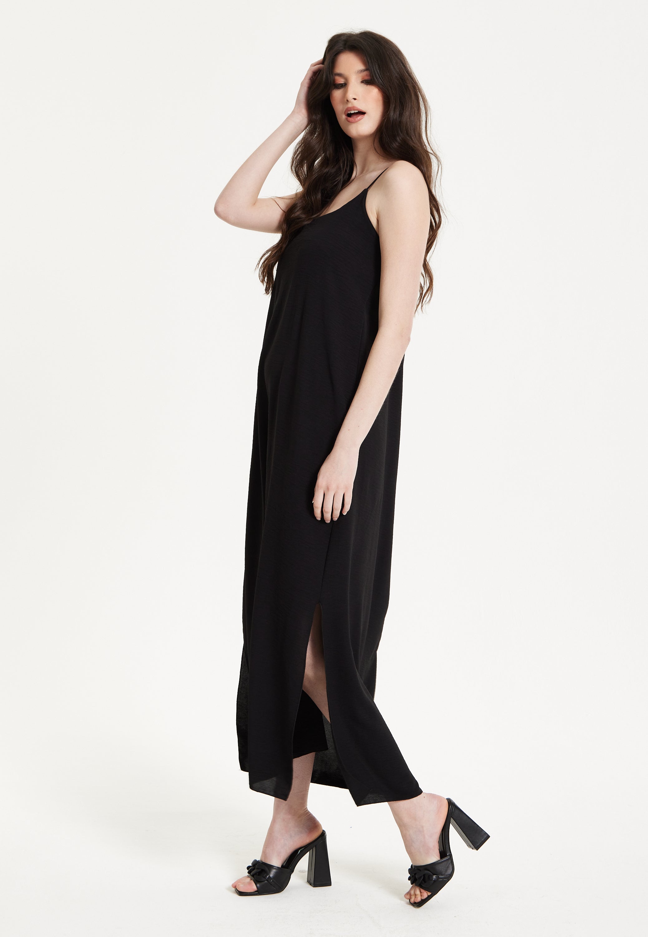 Black Strappy Split Hem Maxi Dress
