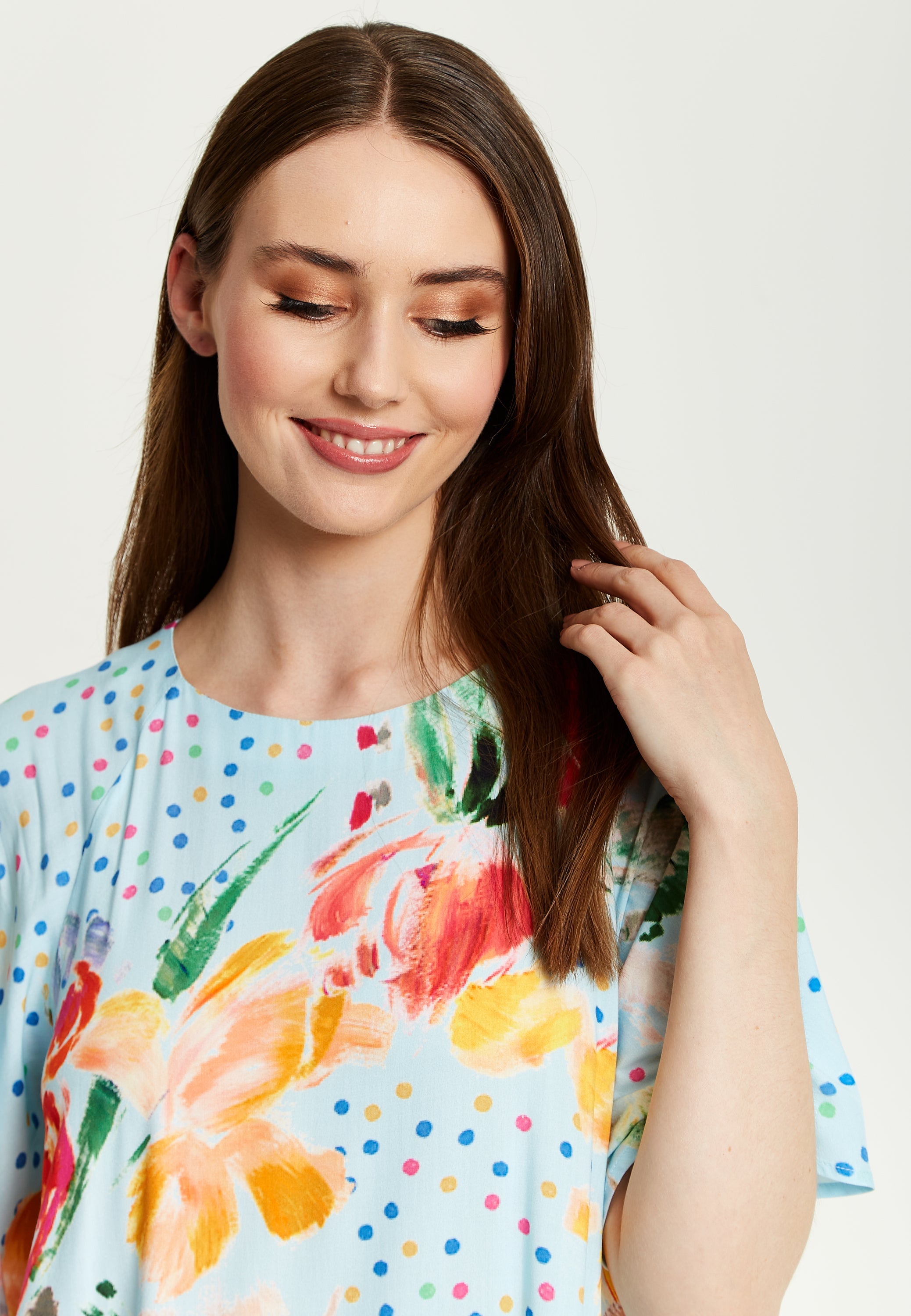 Women's Maxi Dress - Relaxed Fit Blue Floral Print Midi Smock Dress with Short Sleeves - Perfect Summer Style by Liquorish