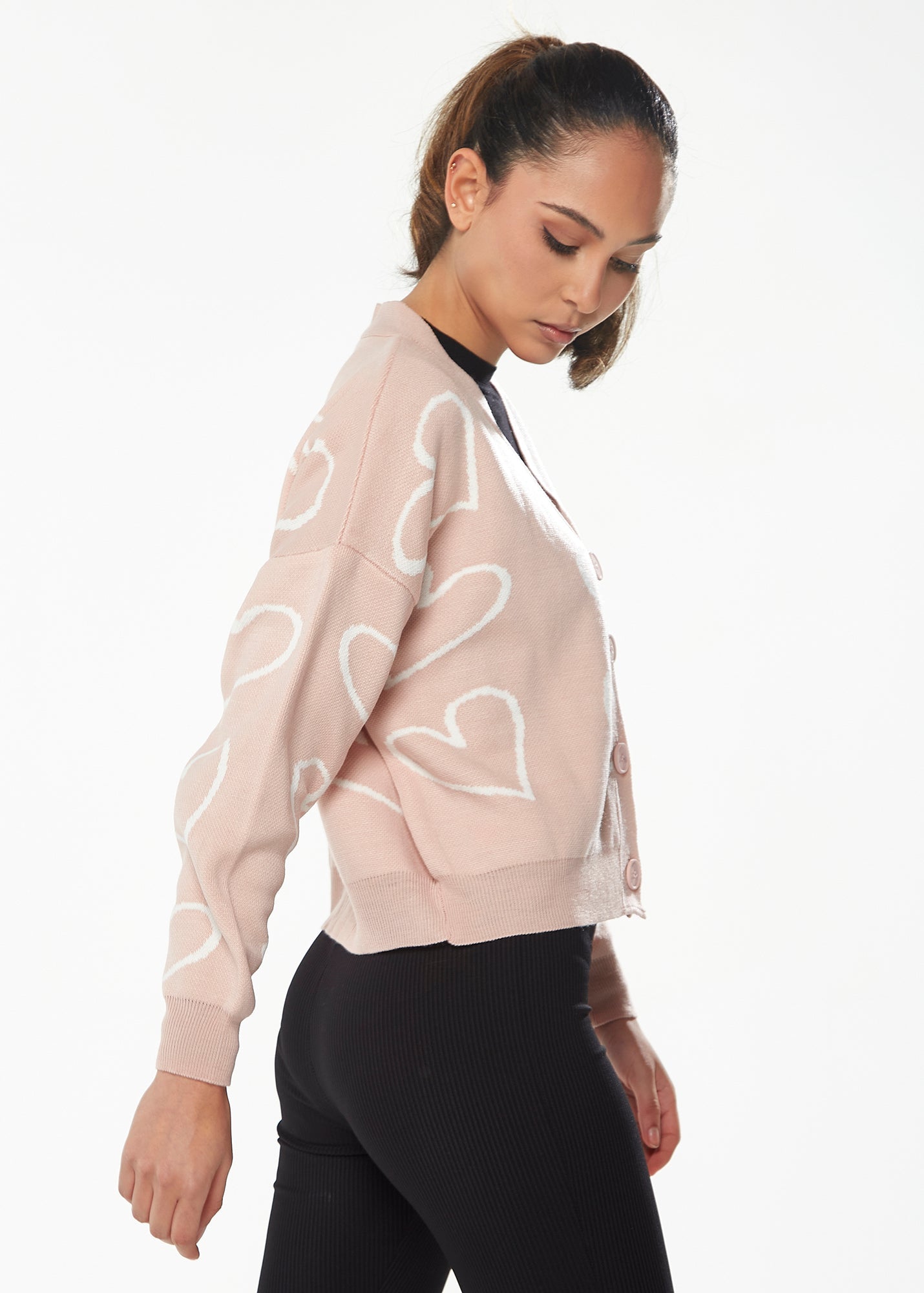 Blush Pink Heart Print Cardigan