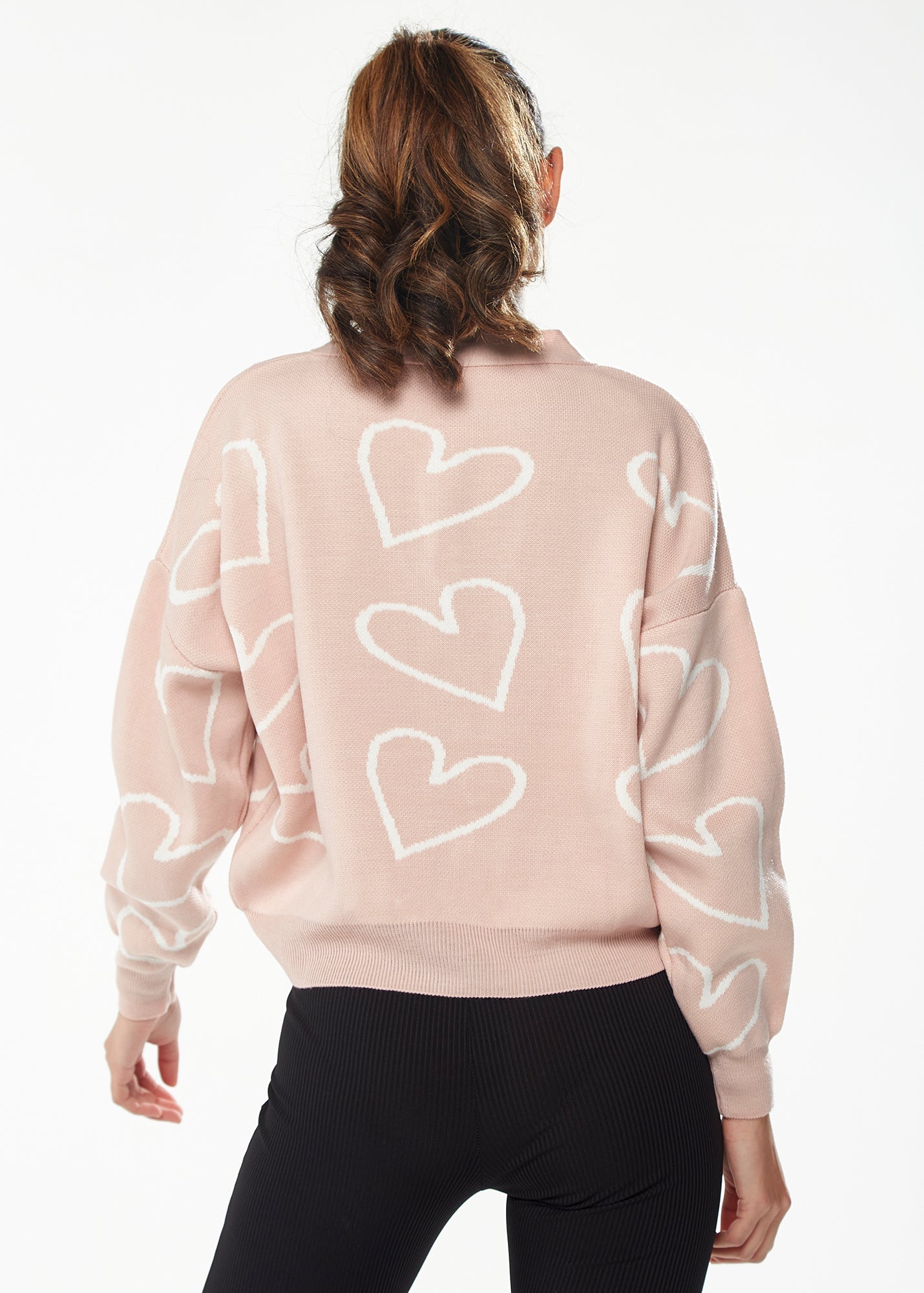 Blush Pink Heart Print Cardigan