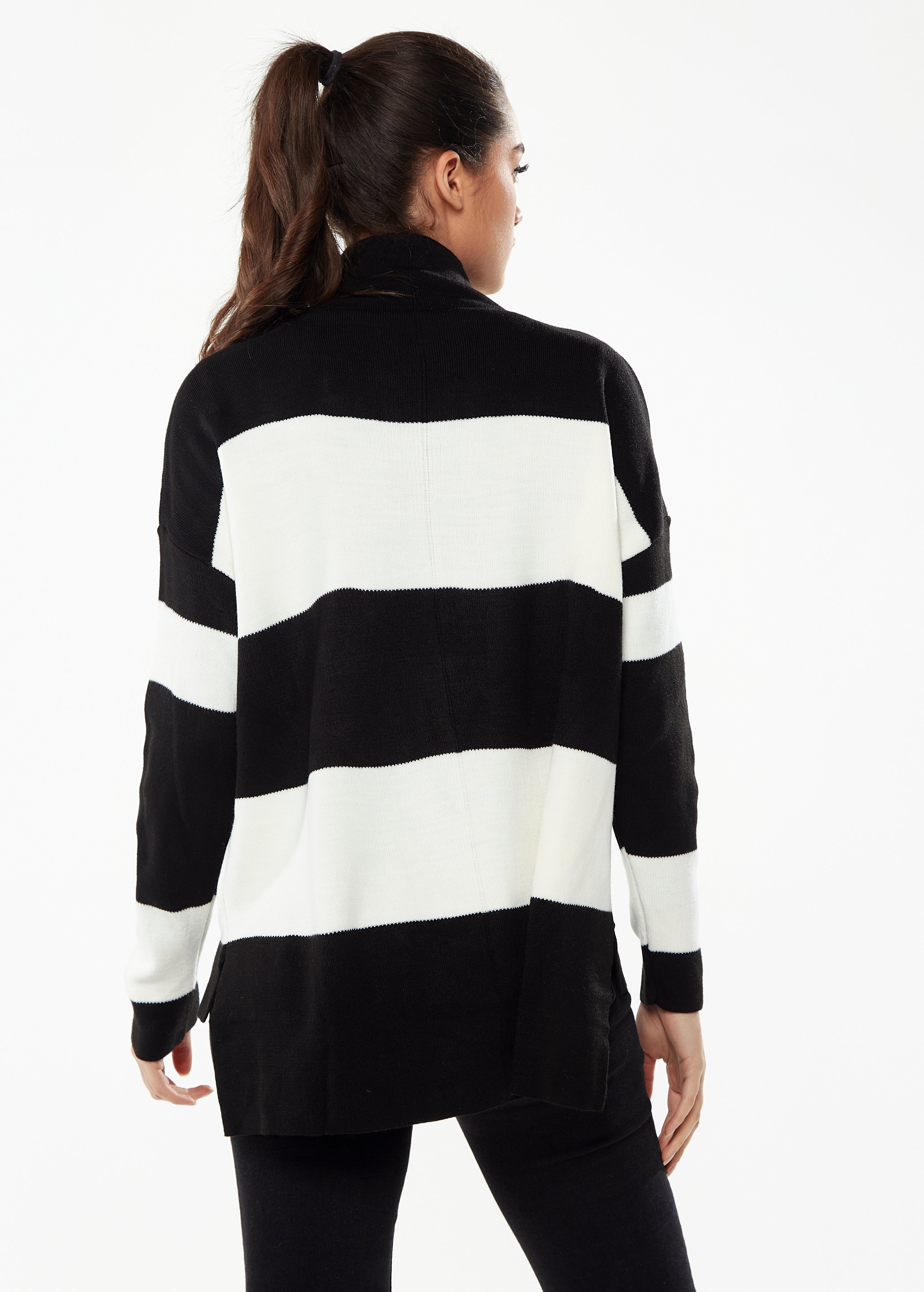 Women's Jumper with Full-Length Sleeves in Black & White - Cozy Roll Neck Design by Liquorish