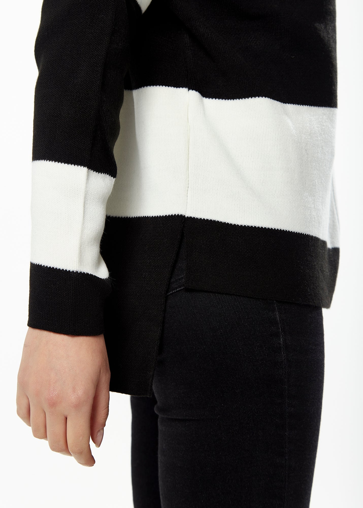 Women's Jumper with Full-Length Sleeves in Black & White - Cozy Roll Neck Design by Liquorish