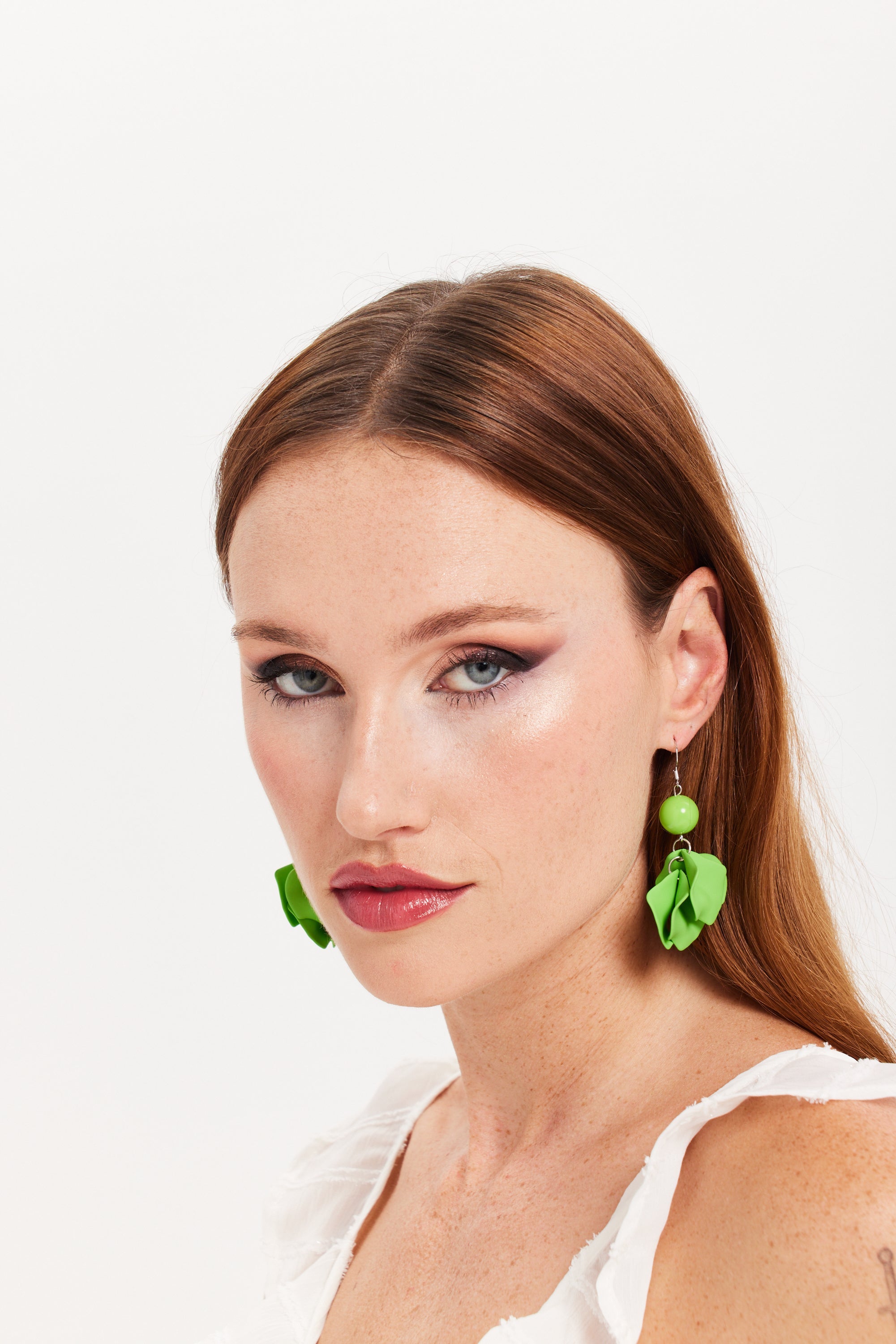 Liquorish Flower Petal Drop Style Earrings In Green