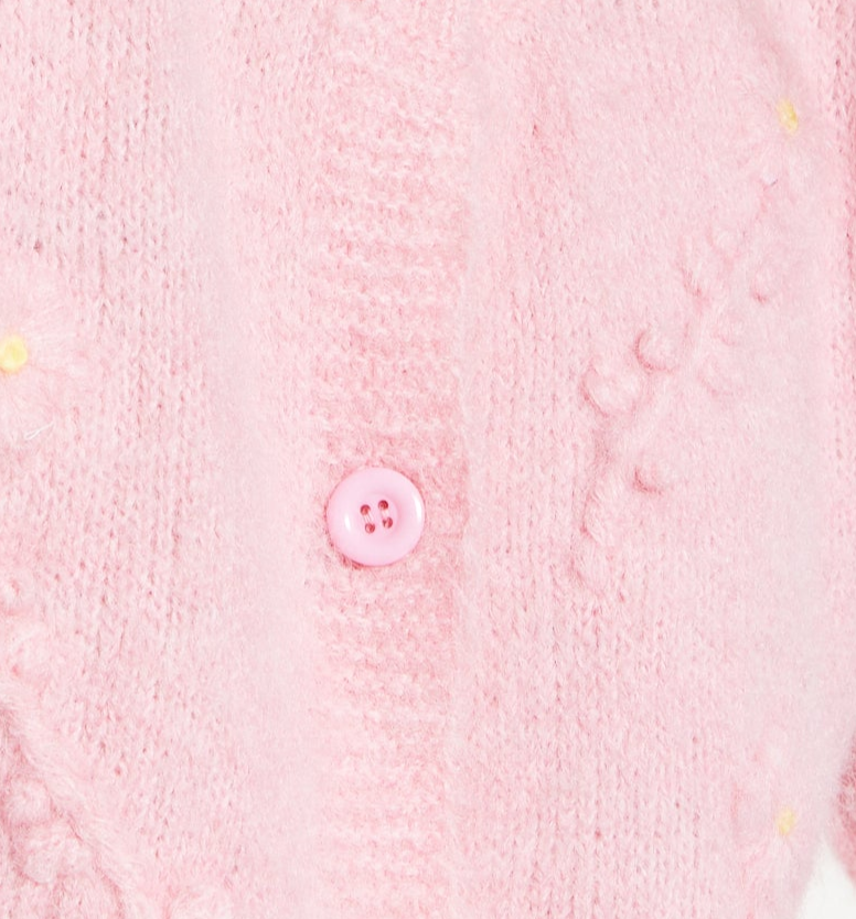 Women's Cardigan Pink Floral Short Sleeve Knitted with Button-Down Front, Chic Comfort by Liquorish