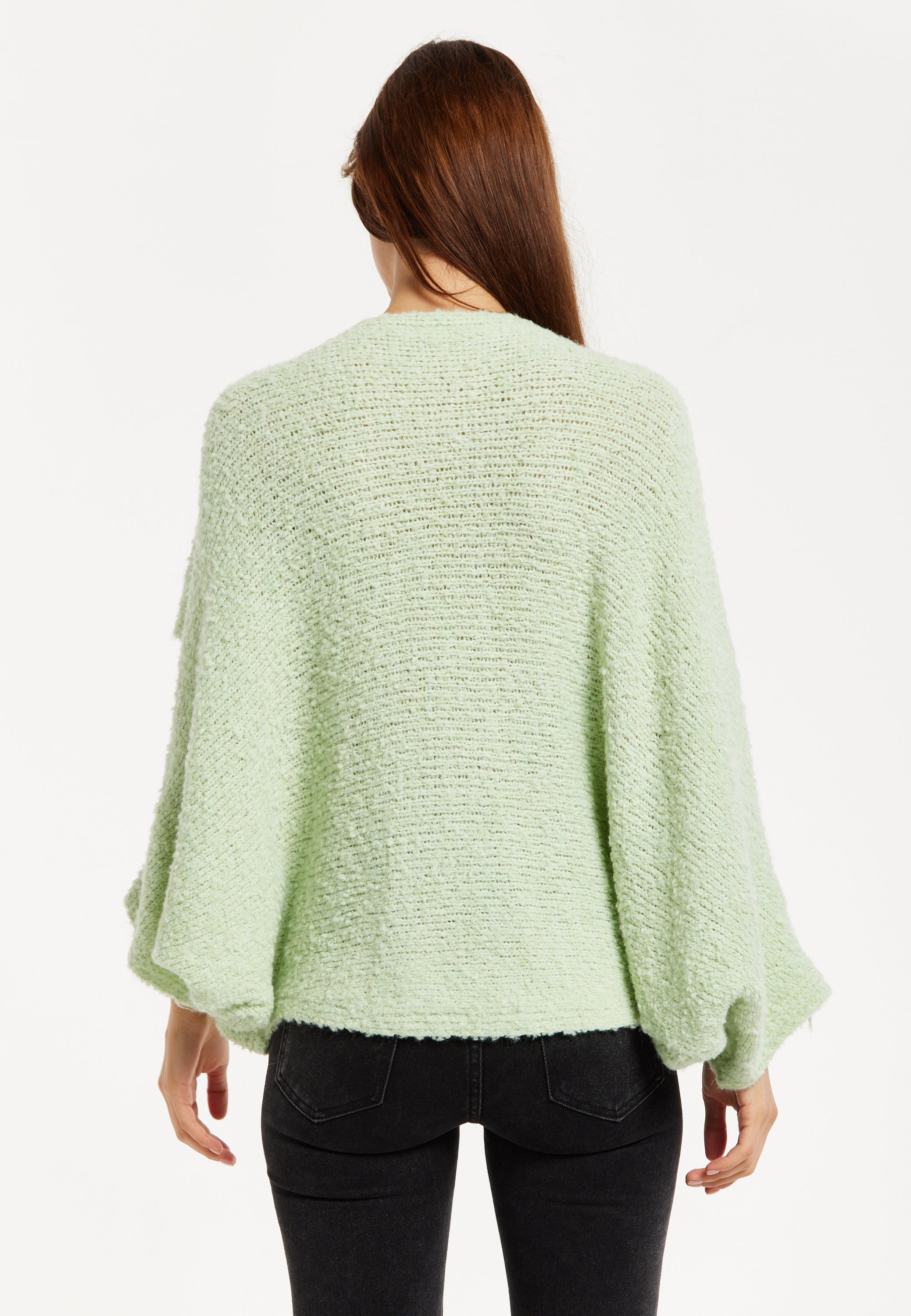 Women's Jumper in Green with Asymmetric Layered Shawl Design, Loose Fit, Long Sleeves, Crafted from Luxurious Blend of Fabrics